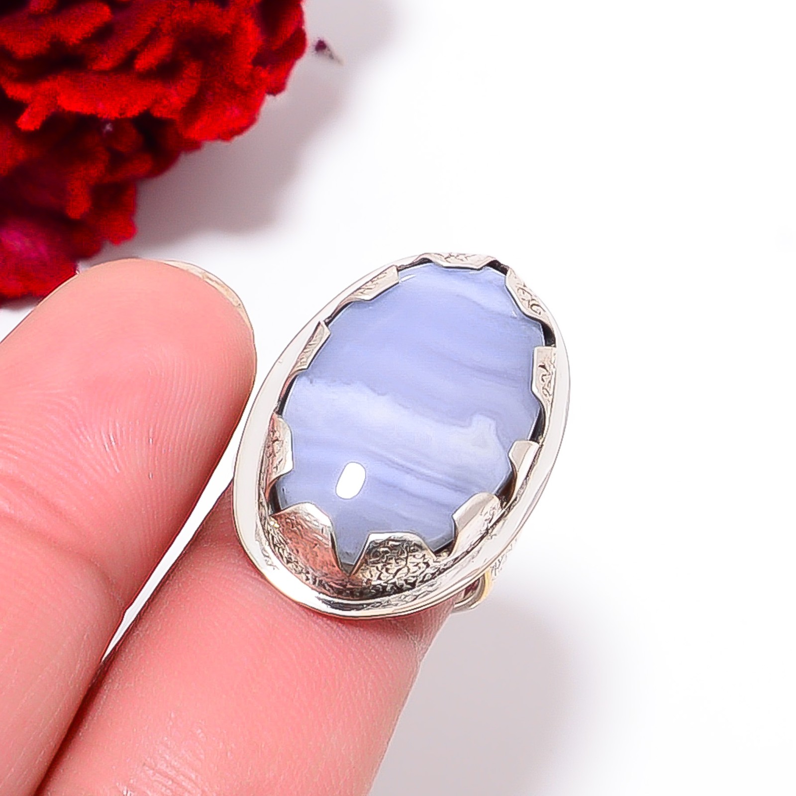 Blue Lace Agate – Namibia Designer Handmade 925 Sterling Silver Ring S.7 R97852