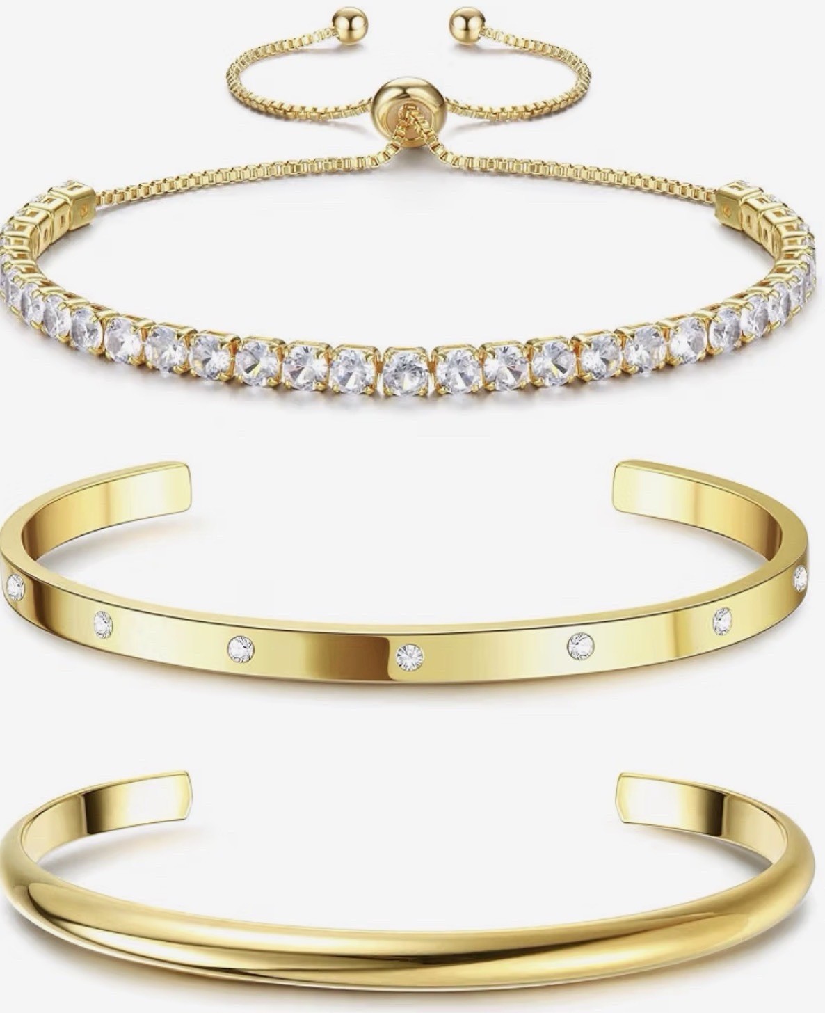 14K Gold Bracelet Set for Women, Bangle Cuff Tennis Style