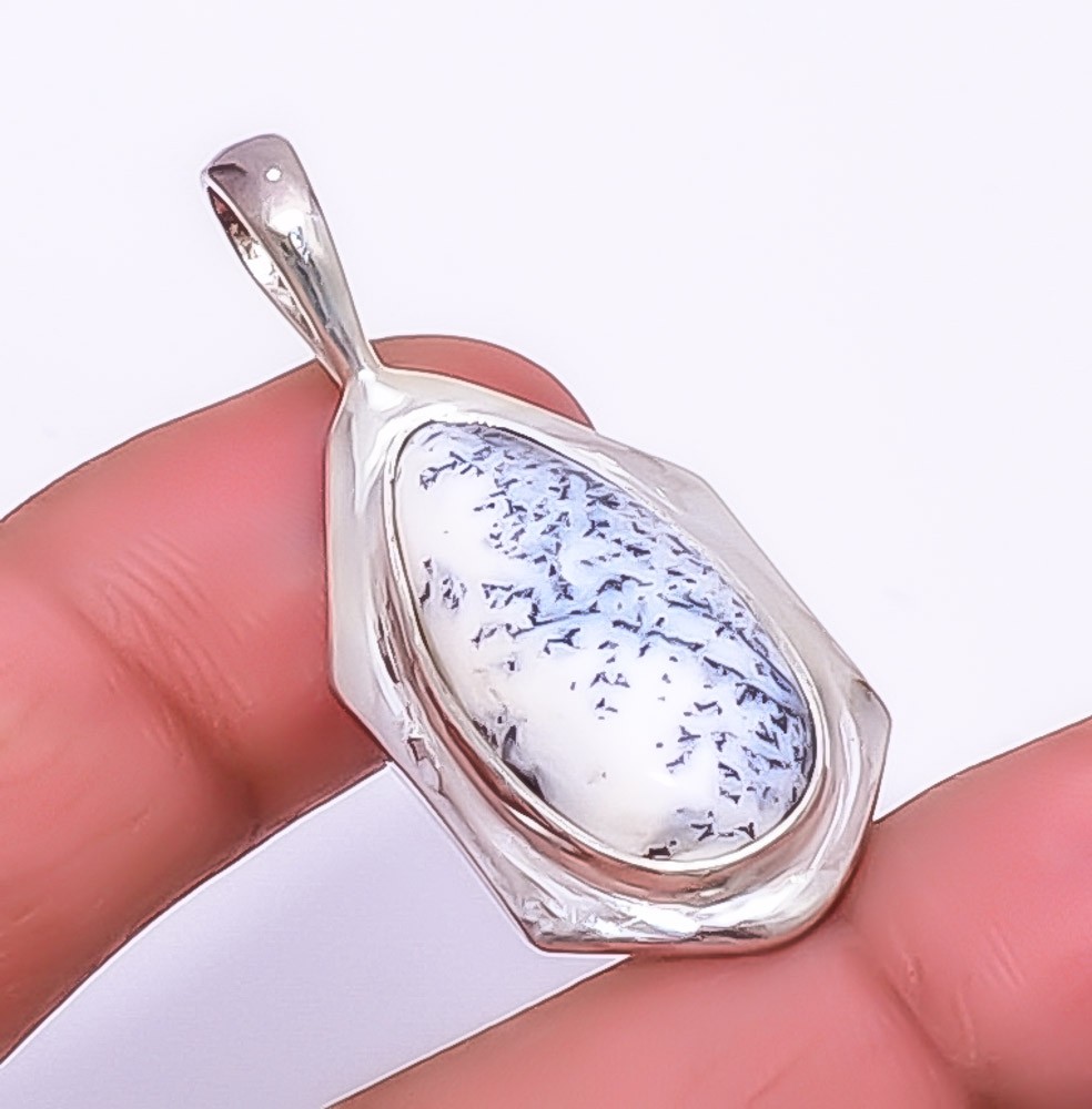 Dendritic Opal – Brazil Handmade 925 Silver Plated Pendant 1.76″ T65