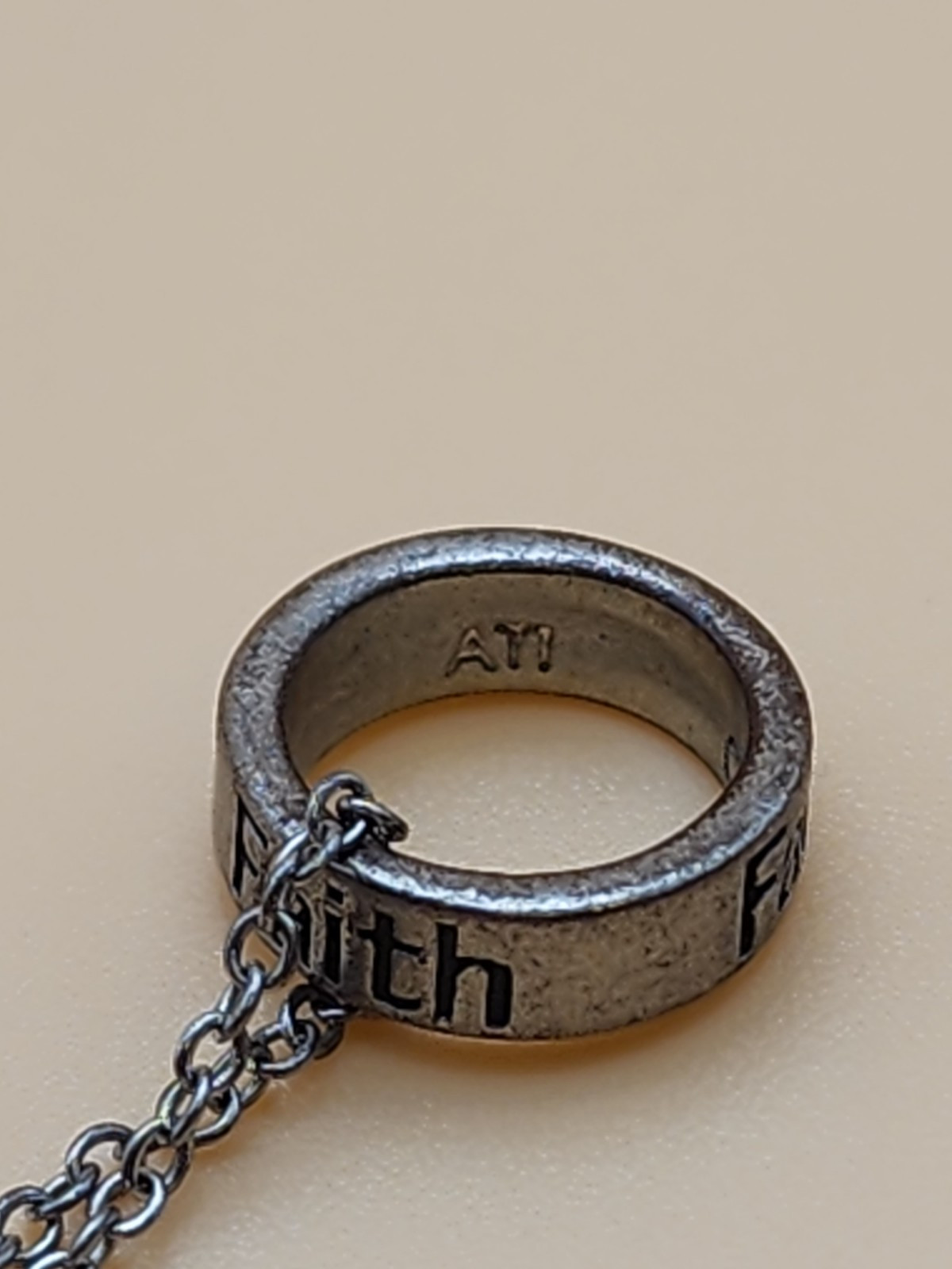 Vtg ATI CN Signed Faith Wisdom Grace Rings Necklace Silver Tone FREE $HIPPING!!
