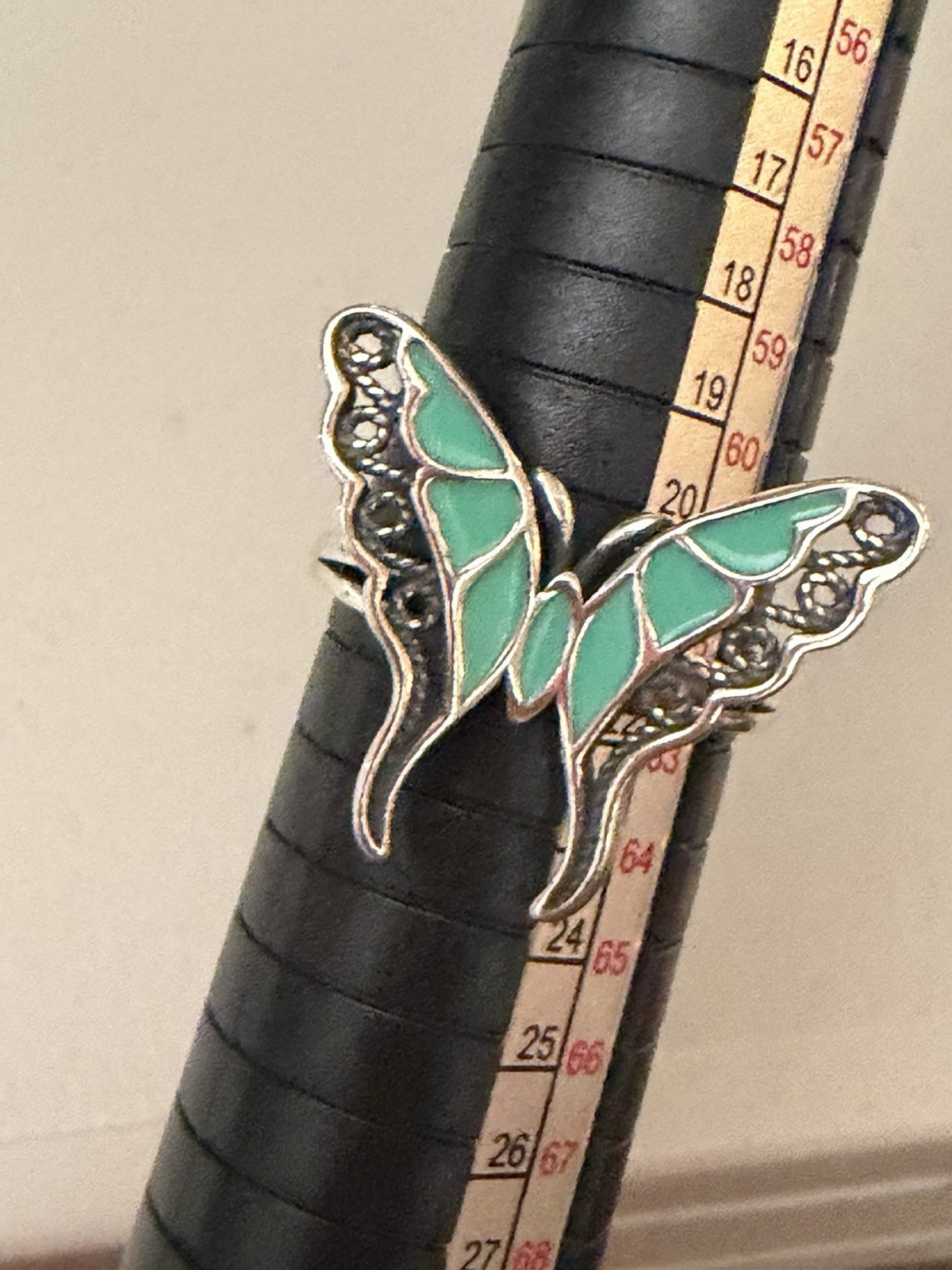 Butterfly Ring Band Oxidized Simulated Turquoise CZ 925 Sterling Silver