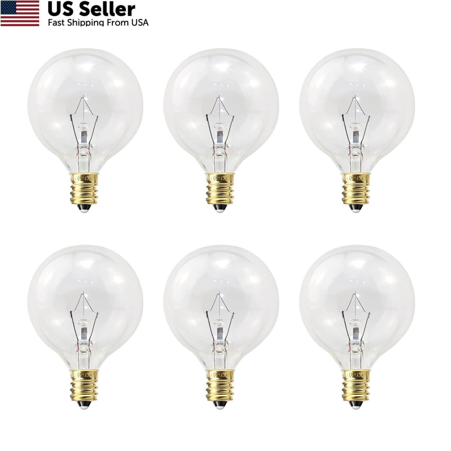 ETwinCoo Wax Warmer Light Bulbs, G50 25 Watt for 6 Count (Pack of 1), Clear