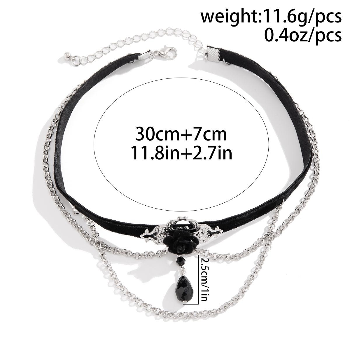 Purui Punk Black Cotton Rope Choker Tassel Chain Crystal Beads Charm Necklace