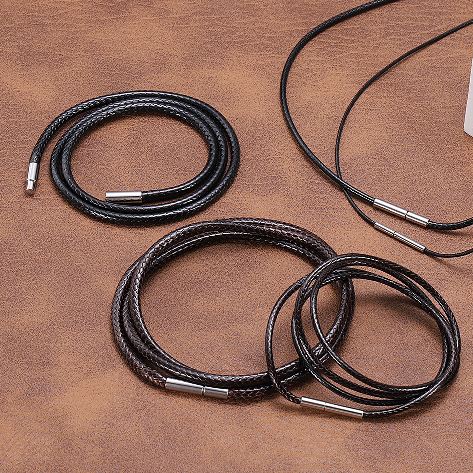 3mm Coffee Leather Necklace Cord Braided Wax Rope Chain(Length 20 Inch)