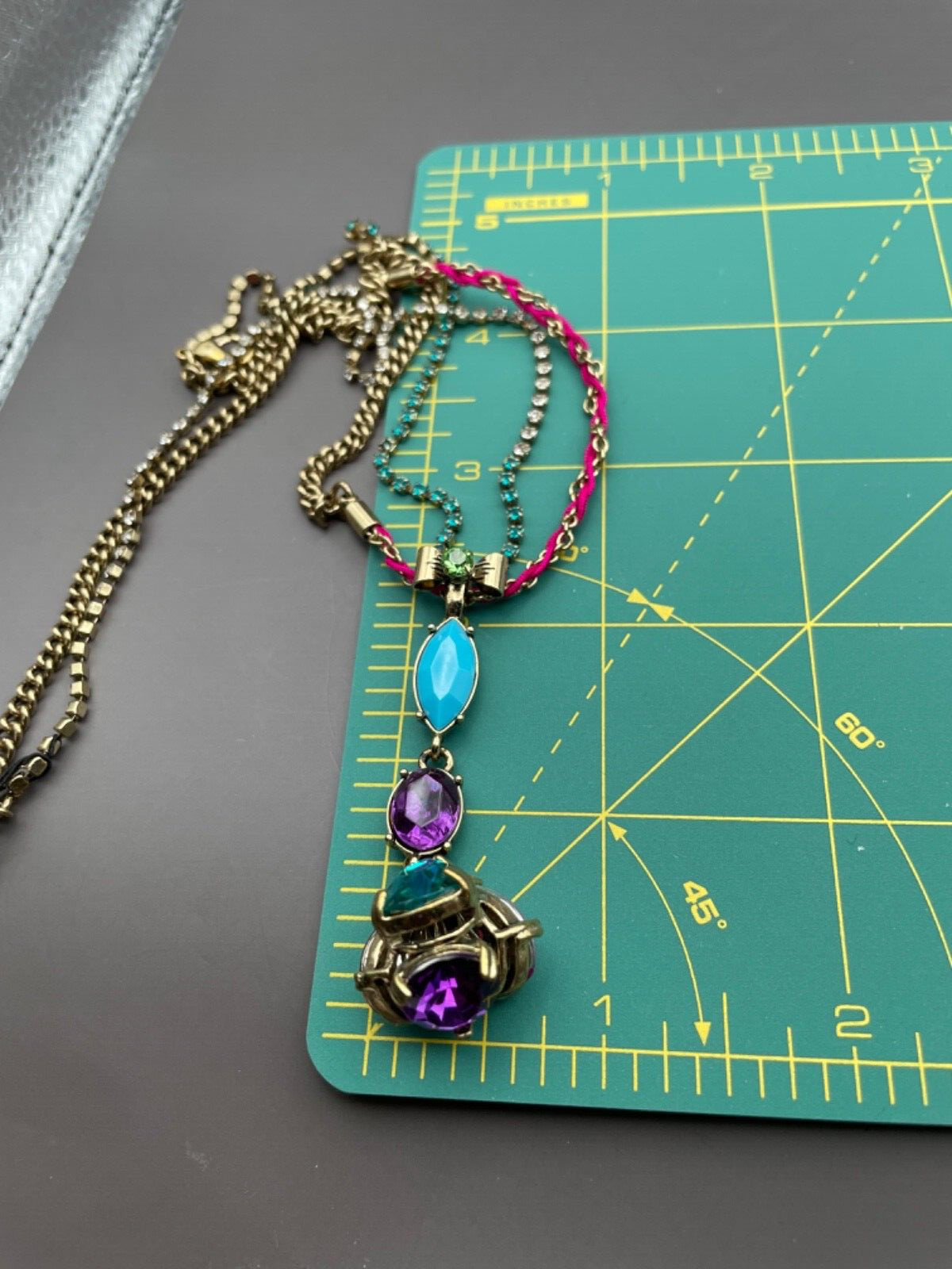 Betsey Johnson Necklace Pendant Blue Purple Fuchsia Crystal Rhinestones