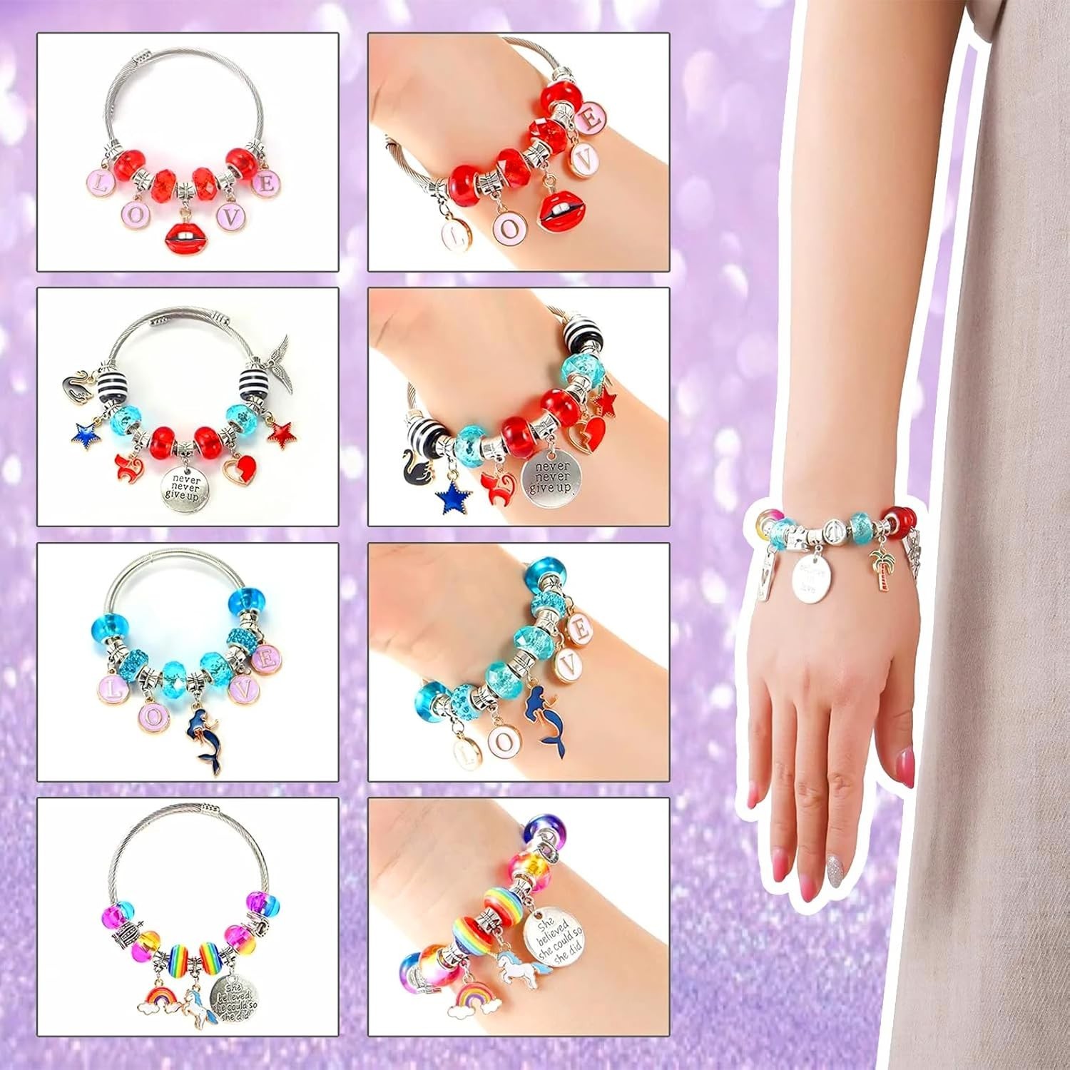 Kit de pulseras con dijes para hacer pulseras cuentas para niñas,adultos US