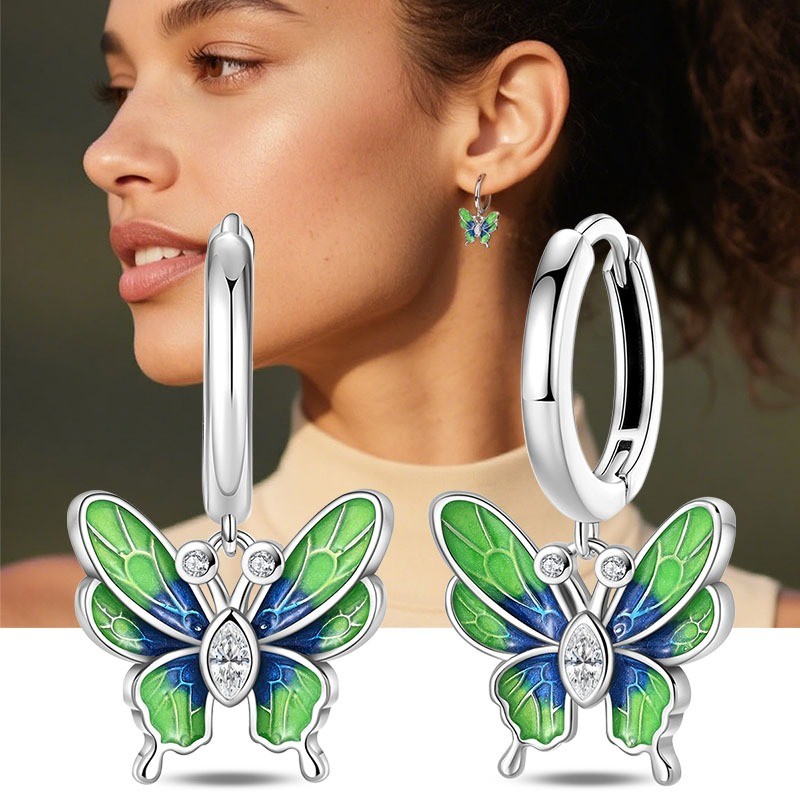 PANDACH 925 Sterling Silver Dreamer Butterfly Drop Earrings For Women Jewelry