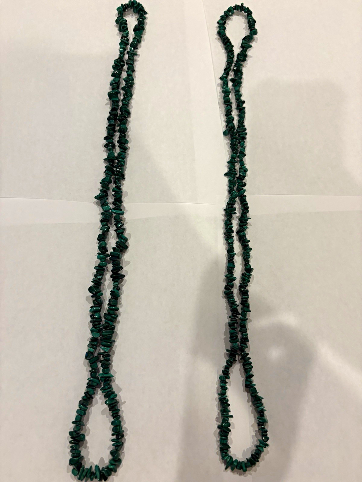 Lot of 2 Green Malachite Chip Bead Strand Necklaces 34 in No Clasp