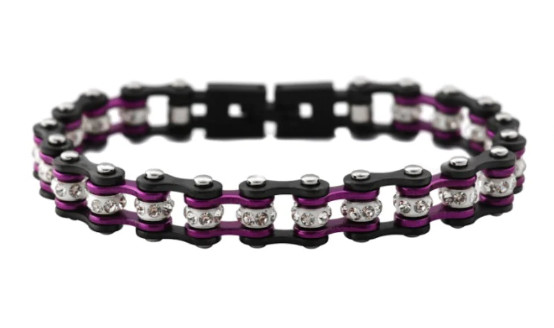 Ladies Stainless Gunmetal & Candy Purple Motorcycle Biker Tennis Bracelet 193