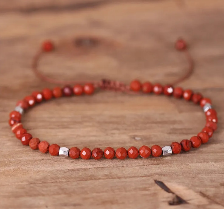 Natural Red Jasper Stone Faceted Beads Bracelet Red Gemstone Dainty Bracelet