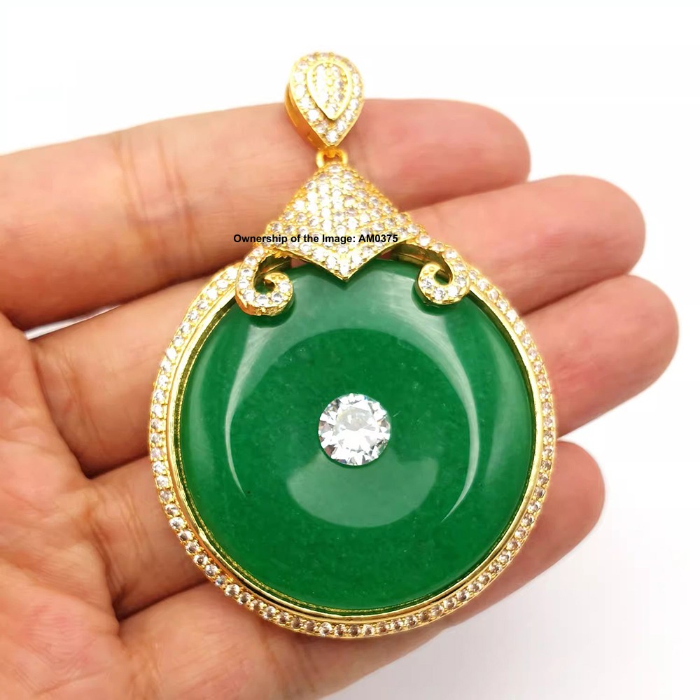 NEW Yellow Alloy Heating Jade Pendant Women Men Green Jade Safe-Circle Pendant