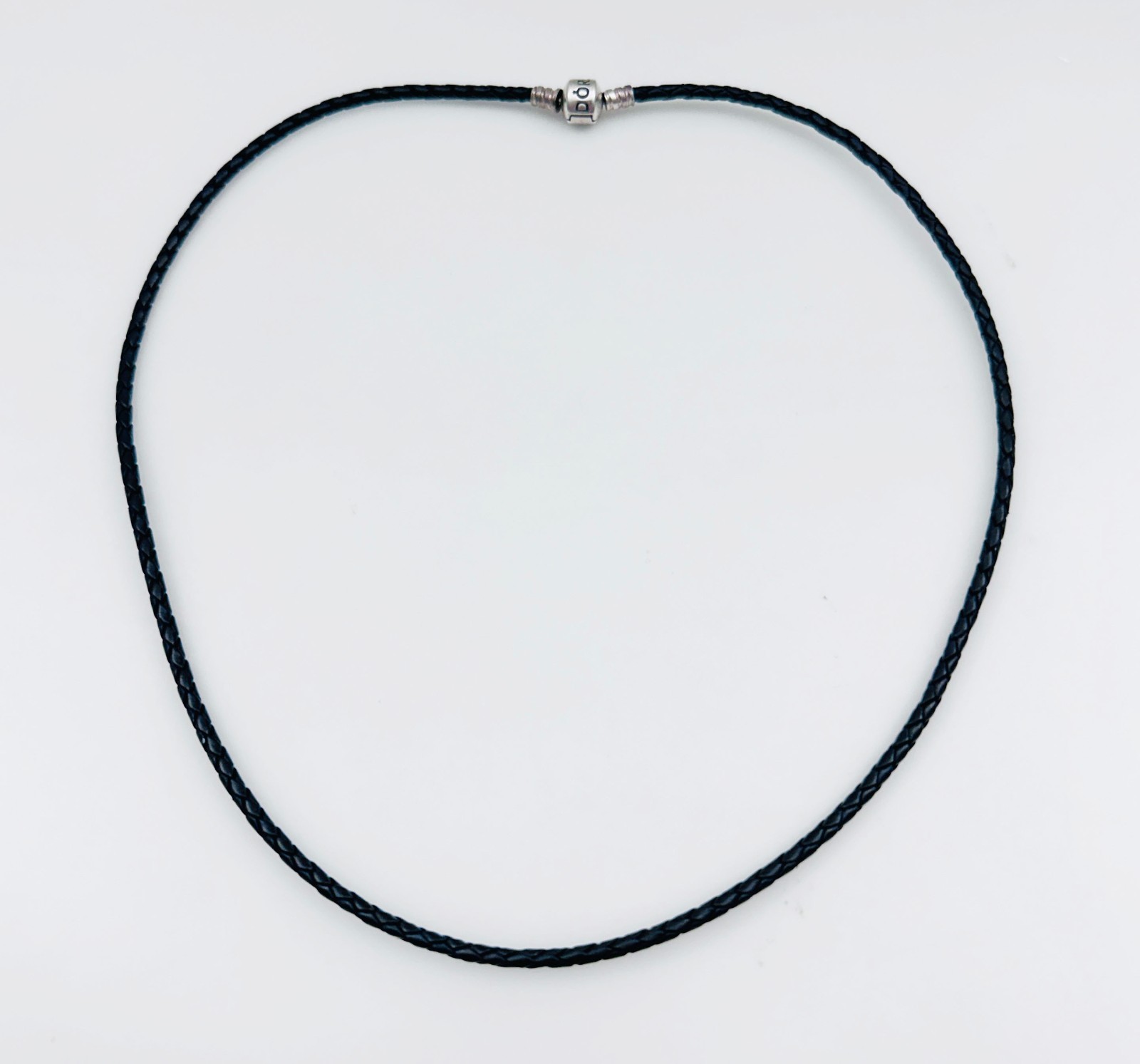 PANDORA 925 Sterling Silver Braided Leather Charm Necklace Black, 22″ (56cm)