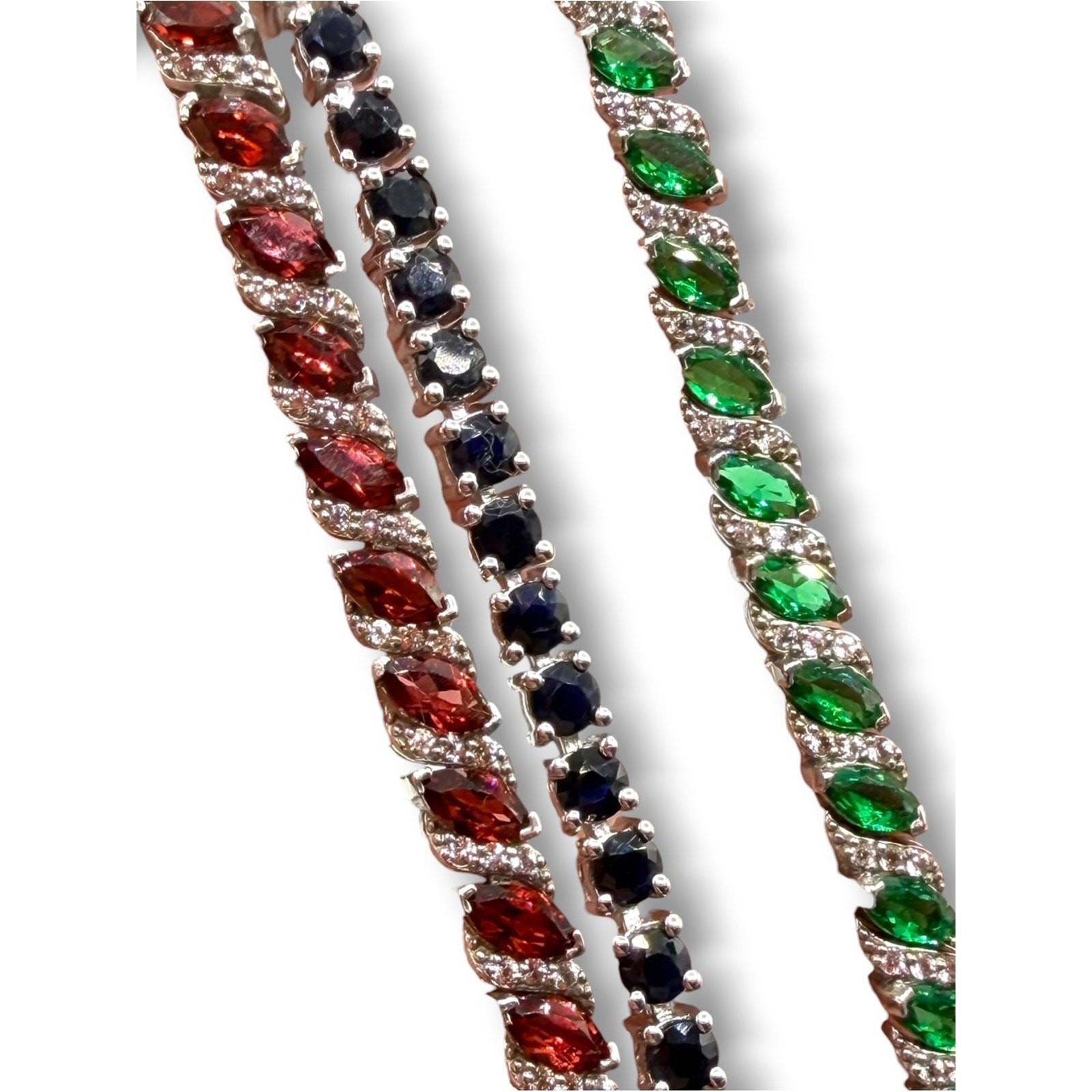 X3 Multicolor gemstone 925Tennis Bracelets brown blue/black & Green silver