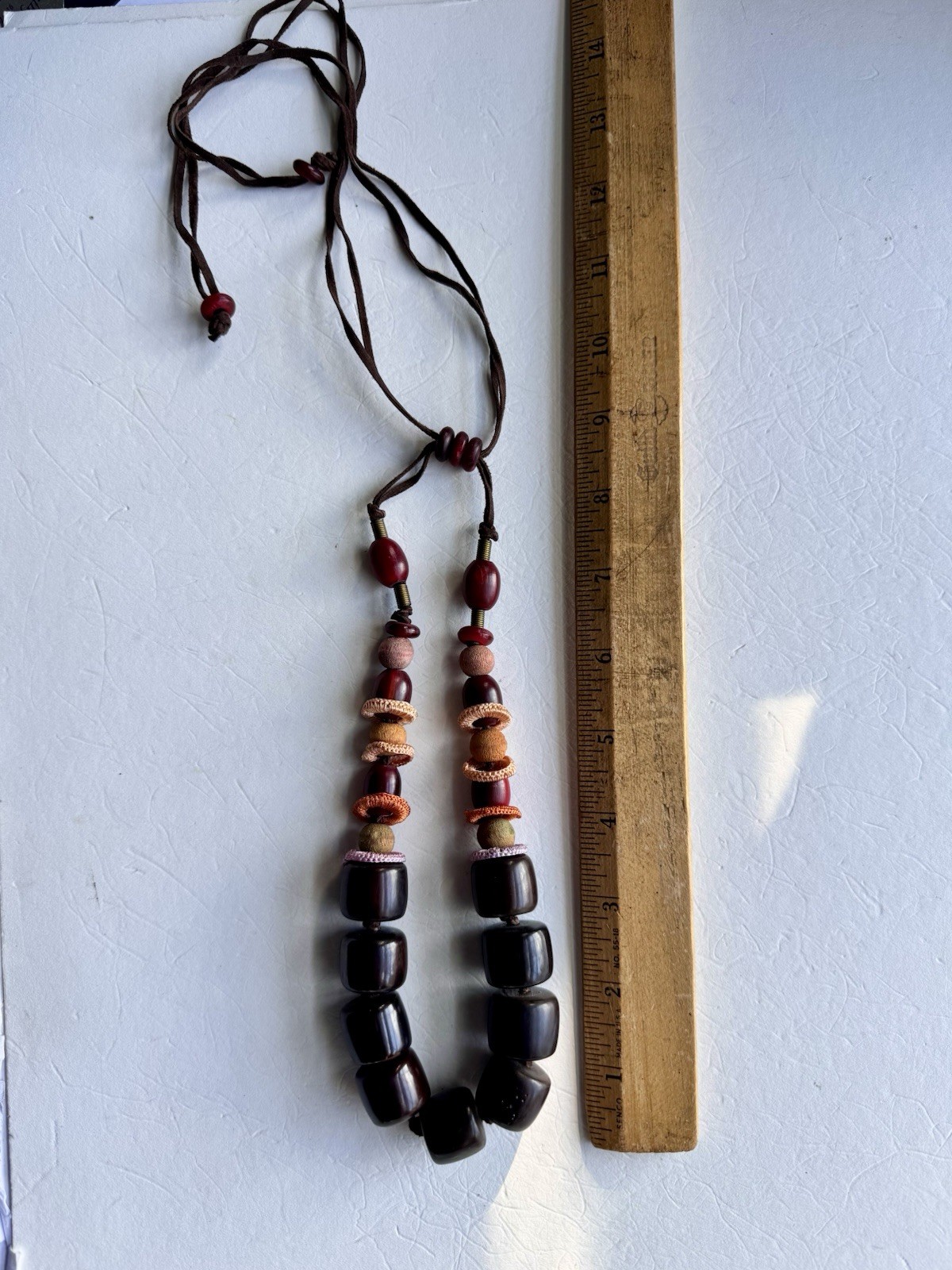 Lot of 3 Boho Necklaces Large Earth Tone Wood Seed Beaded 1 adjustable Vintage