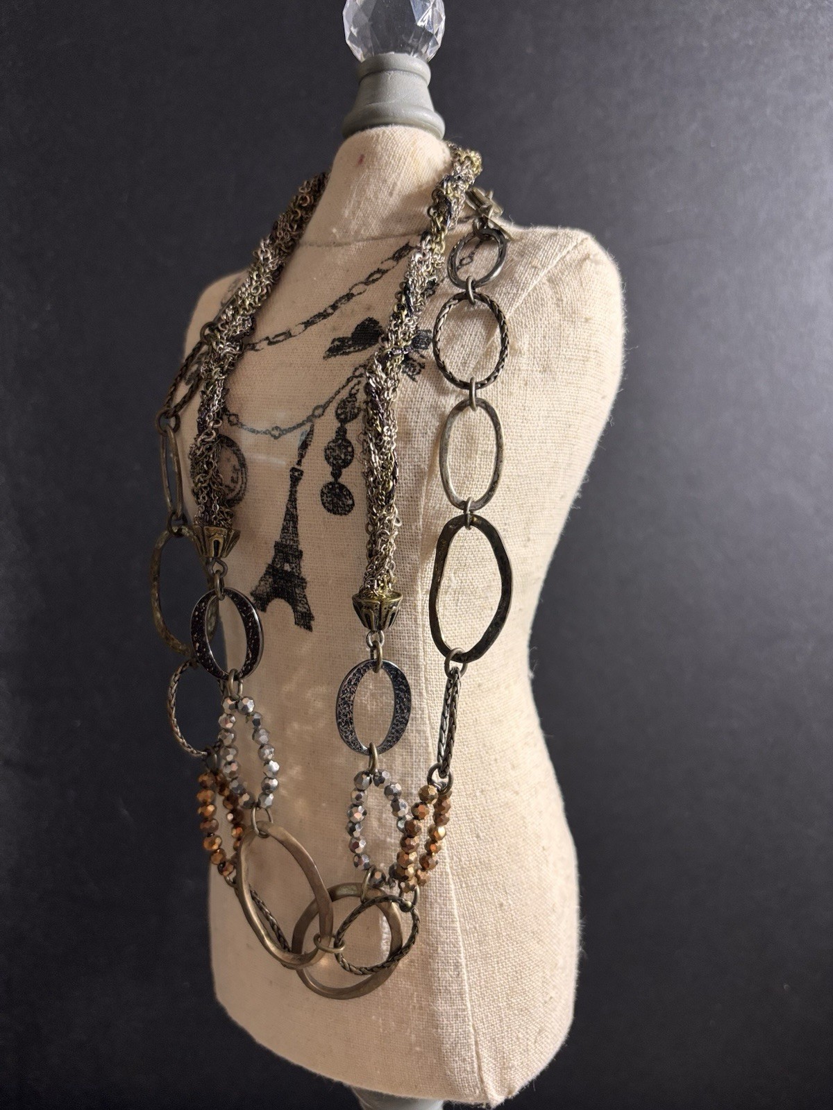 Chicos Gold & Silver Tone Multi-Strand Oval Link Chain Necklace