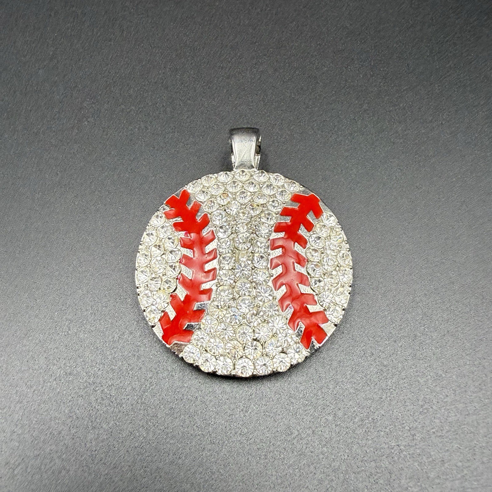Rhinestone Baseball Pendant With Strong Magnetic Closure 2 Inch