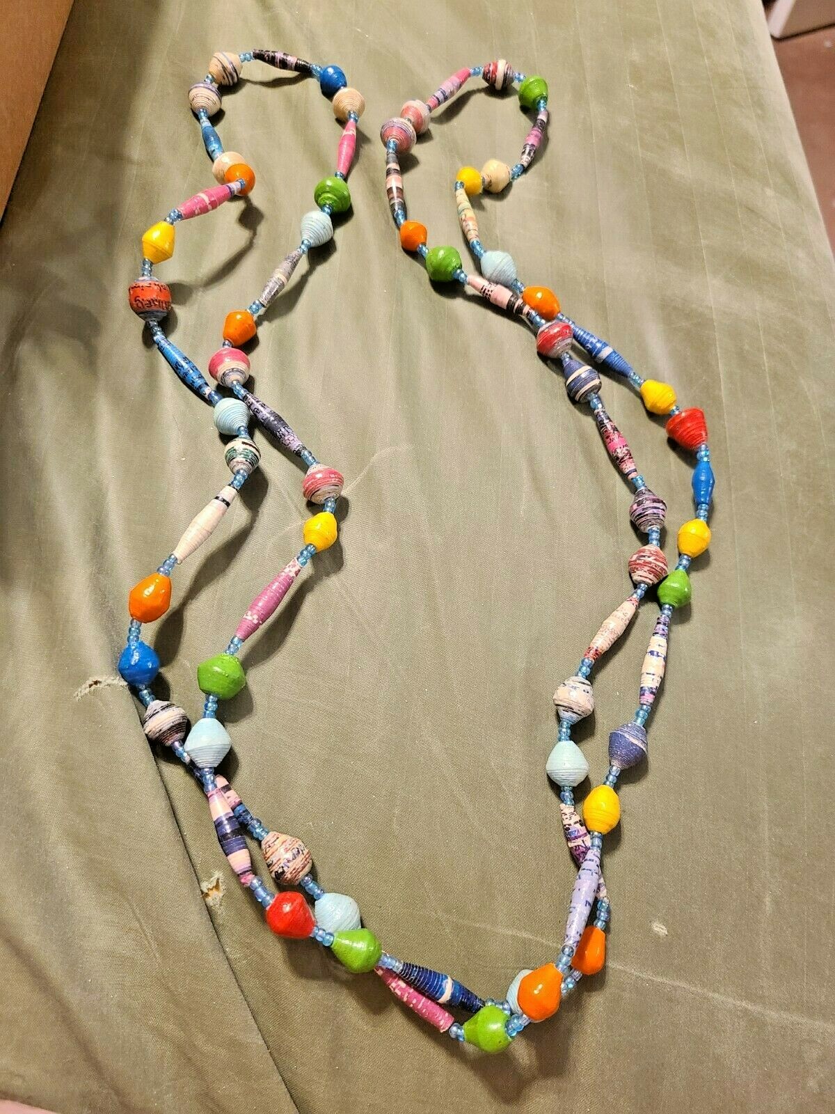 Nice Vintage LONG Necklace All Color Shapes Sizes of Handmade Beads #4022