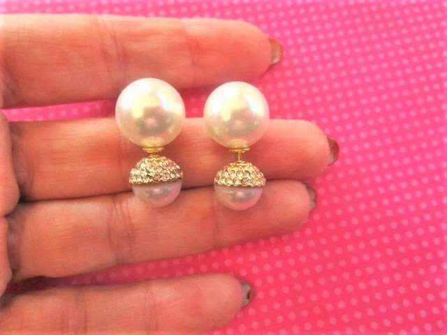 Pearl crystal double sided earrings – 2 PAIRS