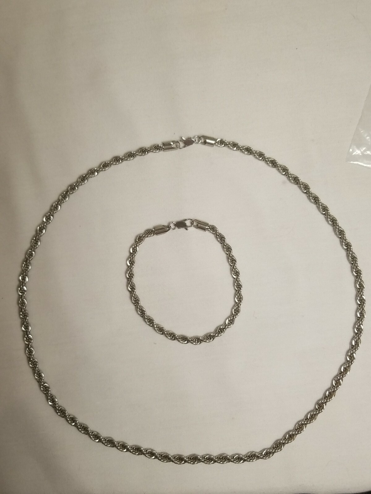 Rope Chain Necklace & Bracelet 23.5″ in Neck & 8.25 Bracelet 14 K GP White