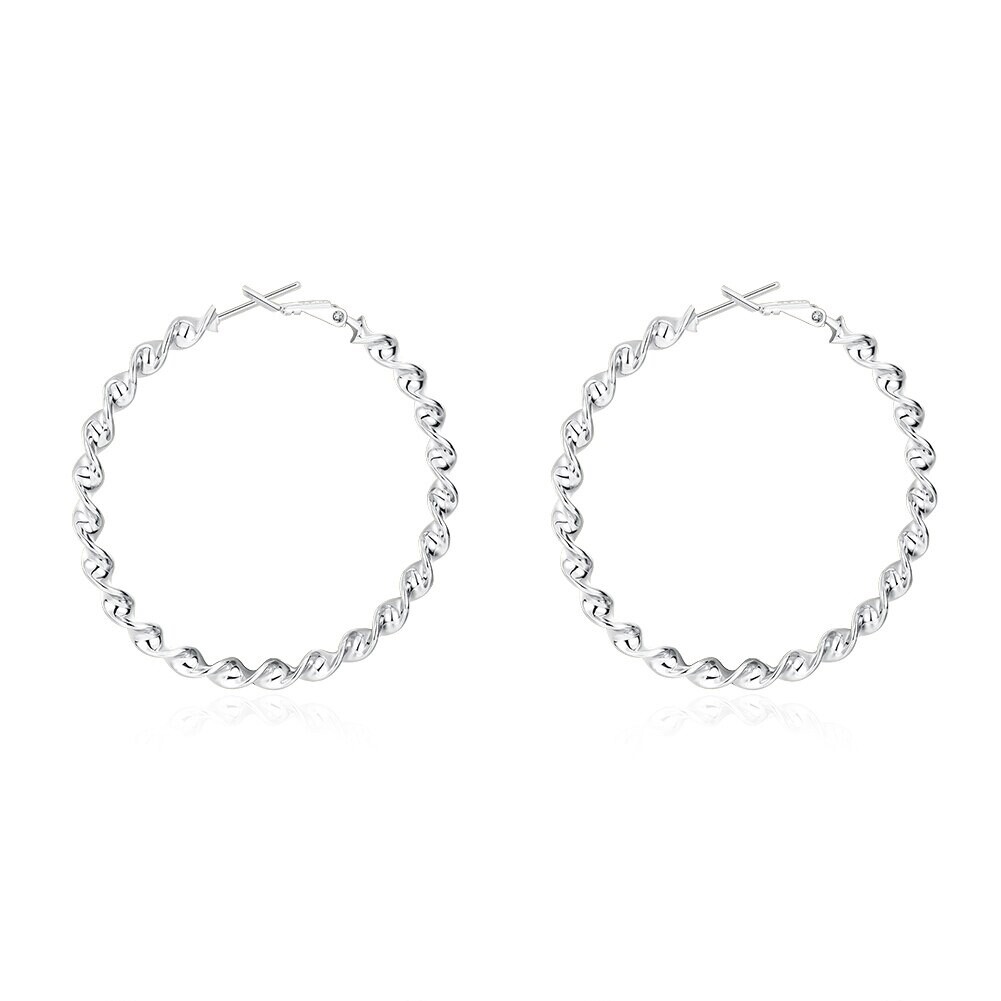 925 Sterling Silver Twisted Hoop Pierced Earrings 2″ Inch L101