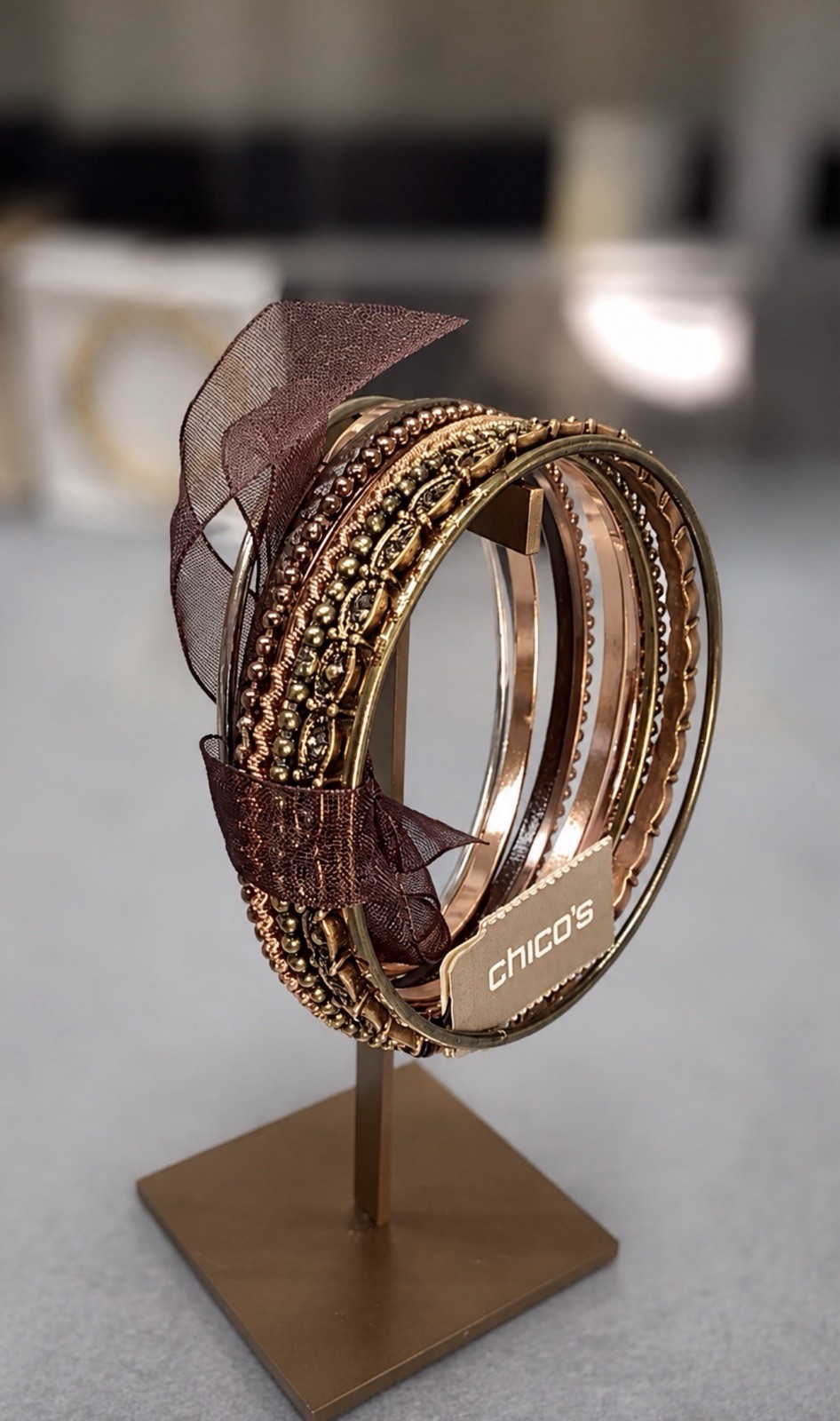 Chico’s Dark Gold Silver Brown Textured Thin Stacked 9 PC Bracelet Set Stack NWT
