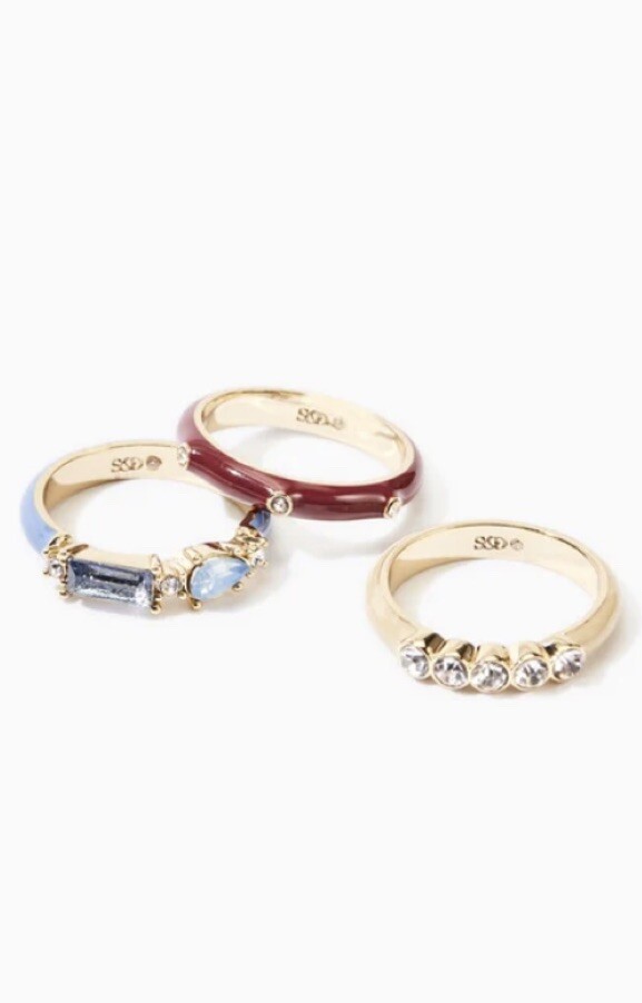 Stella & Dot ENAMELED 3 RING SET Gold Plated Multi Size 7 See Description