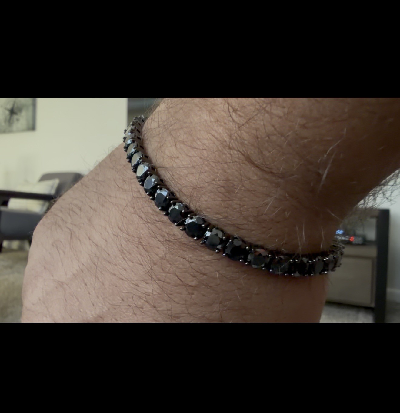 Real Black MOISSANITE 5mm Tennis Bracelet Oxidized Black Rhodium Over 925 Silver