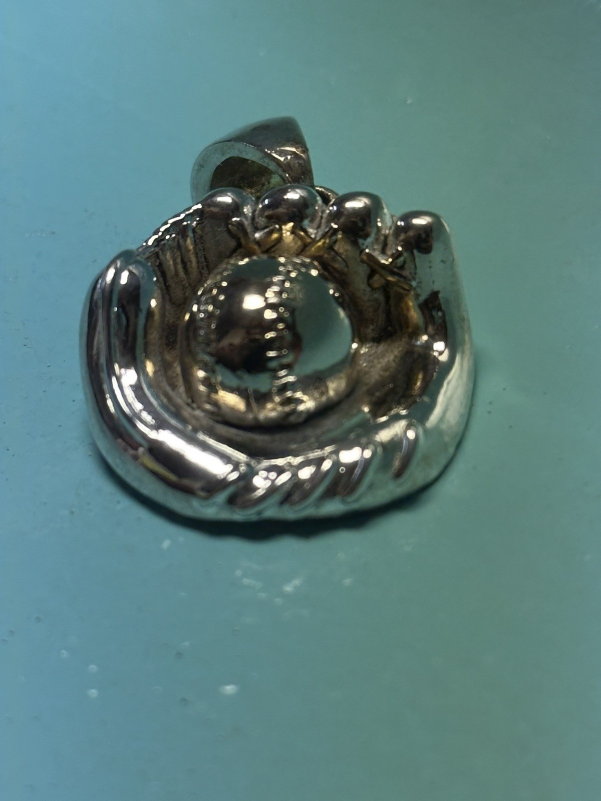 Baseball Softball Glove Silver Toned with gold toned ball Charm Pendant 30g