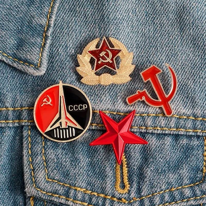Ximimark 4 PCS Red Star Hammer Sickle Enamel Pin Retro USSR Symbol Brooch…