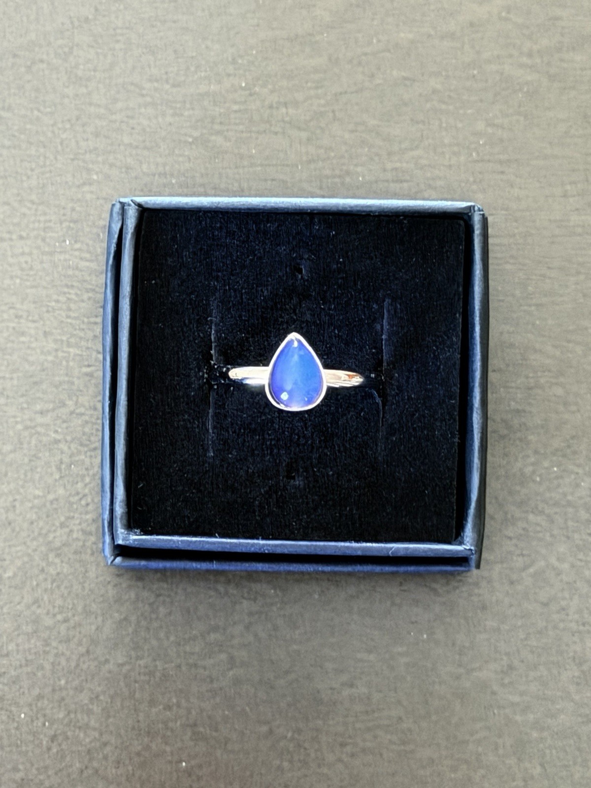 Teardrop Stone Pear Shape Bezel Stainless Steel Silver Mood Ring Size 12