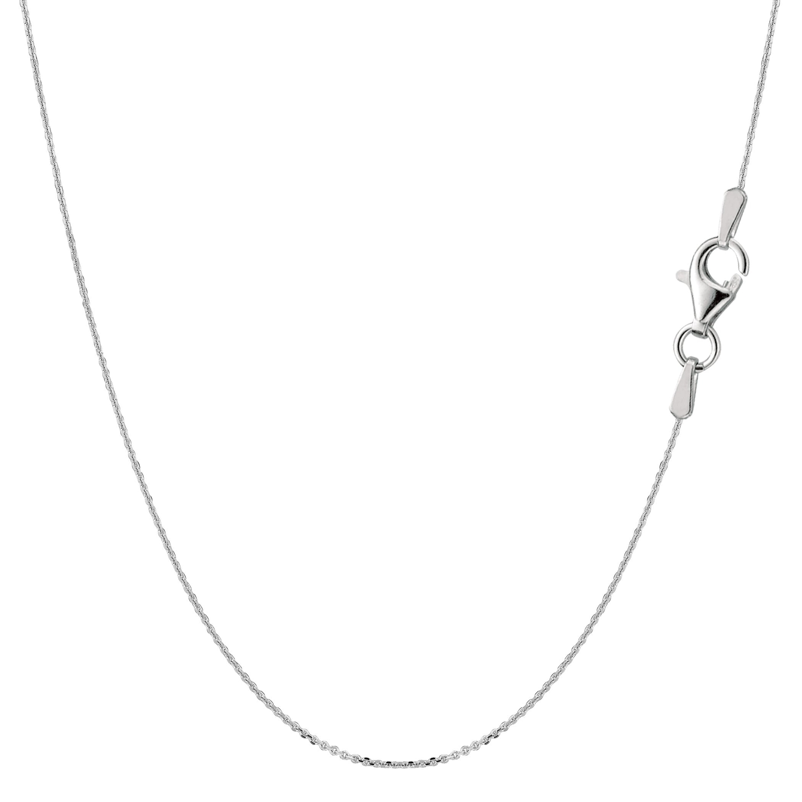 Sterling Silver Rhodium Plated Cable Chain Necklace, 0.6mm, 16″