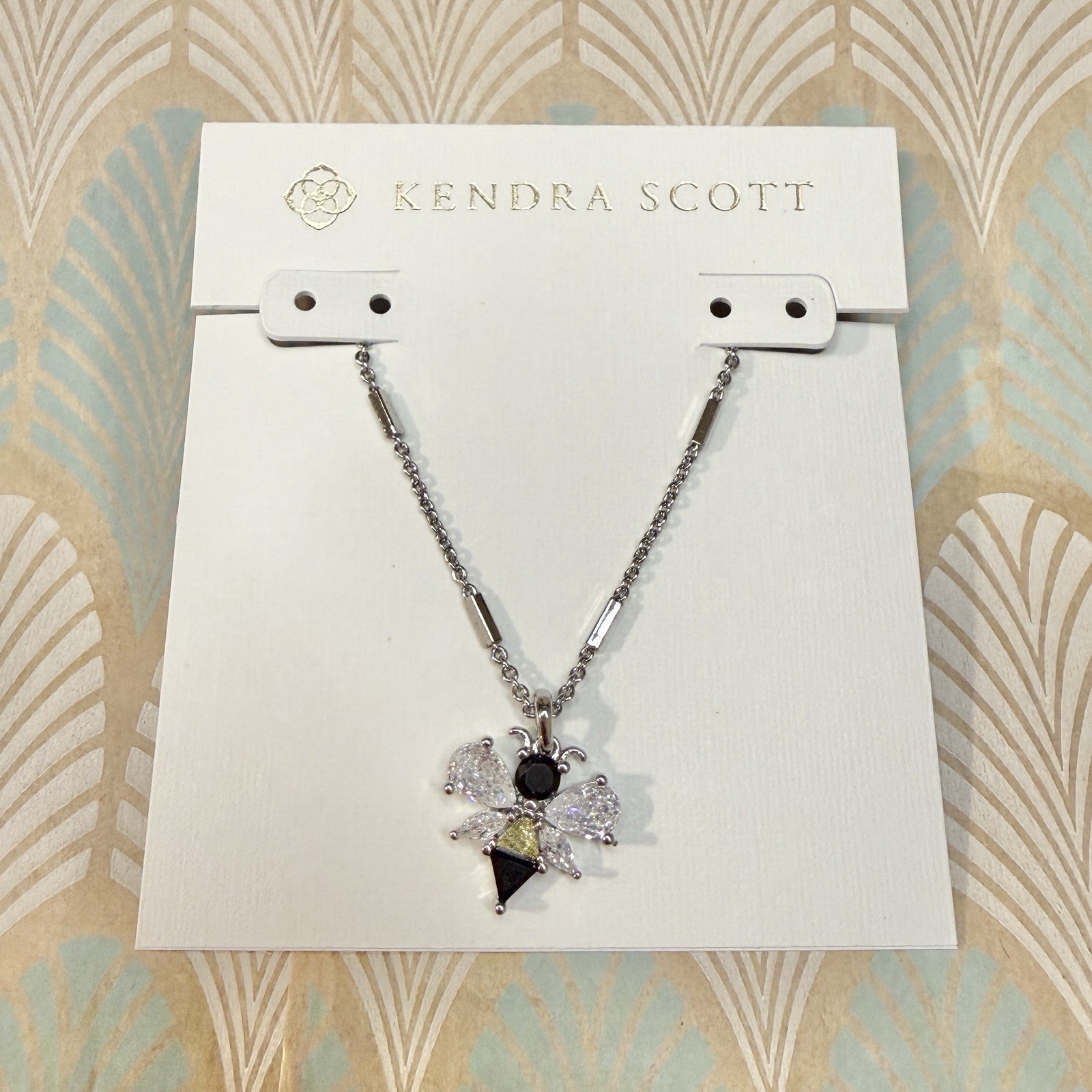 Kendra Scott Bee Yellow and Black Crystal Necklace In Silver