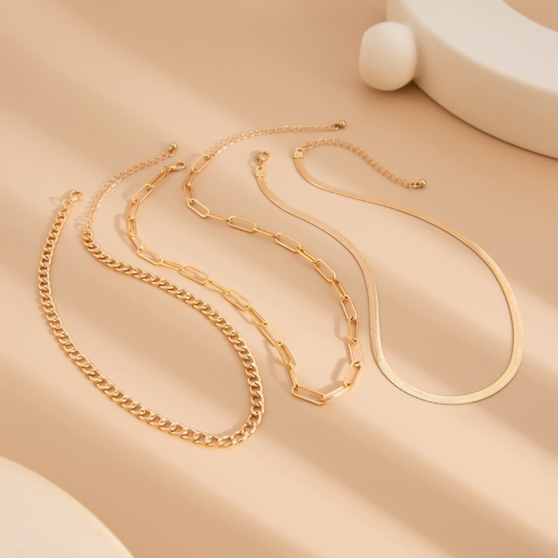 3PCS Women’s Retro Multi-layer Golden Snake Bone Stainless Steel Chain Necklace