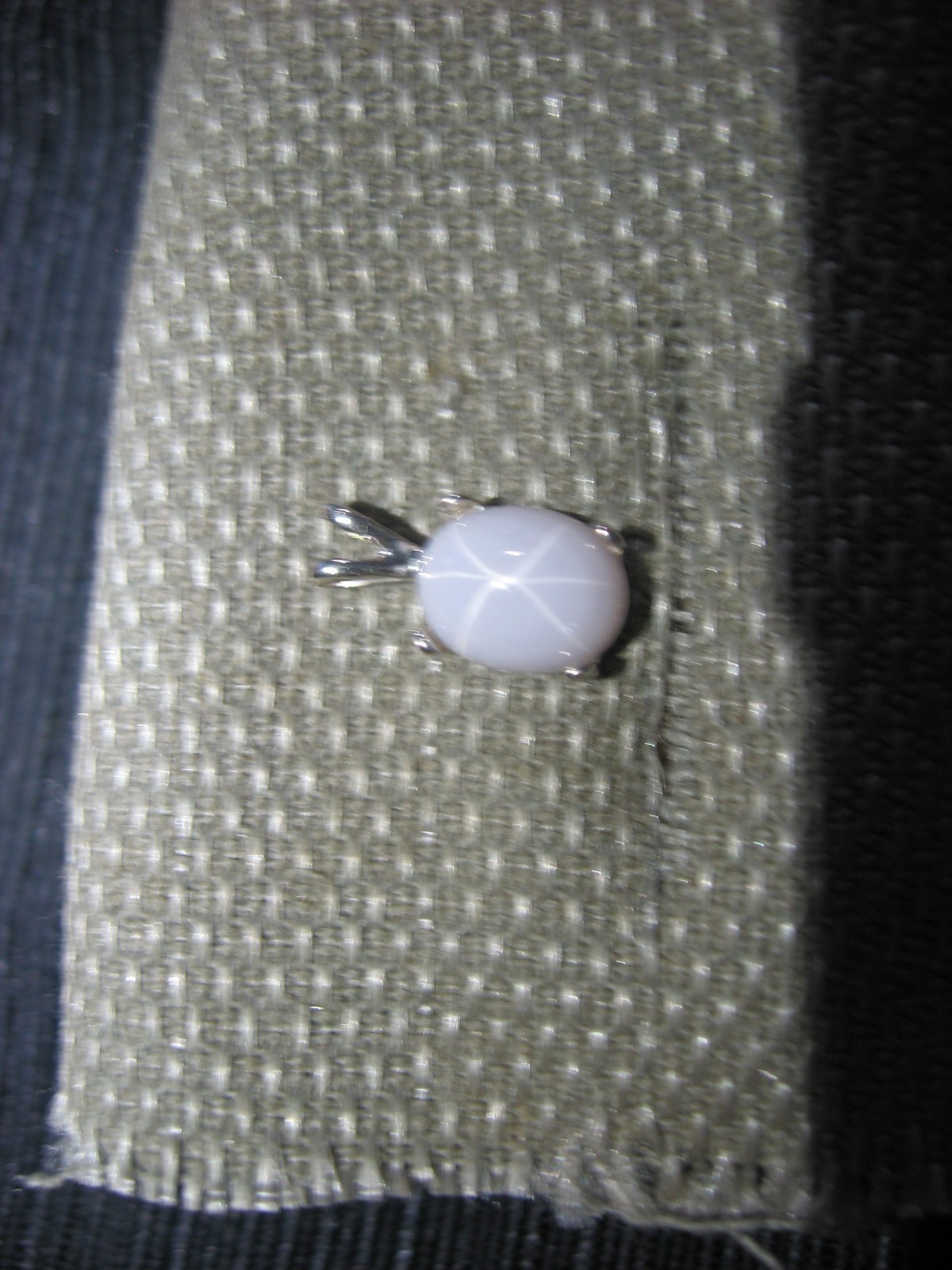 SIGNED WHITE 9X7MM LINDE STAR SAPPHIRE PENDANT .925 STERLING SILVER