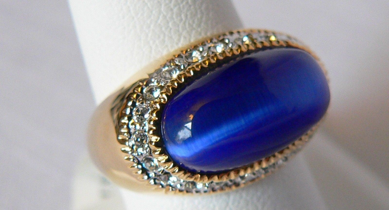 Park Lane VELOCITY RING – Gold & BLUE w/ Swarovski – Rare – Size 10 – Sparkling!