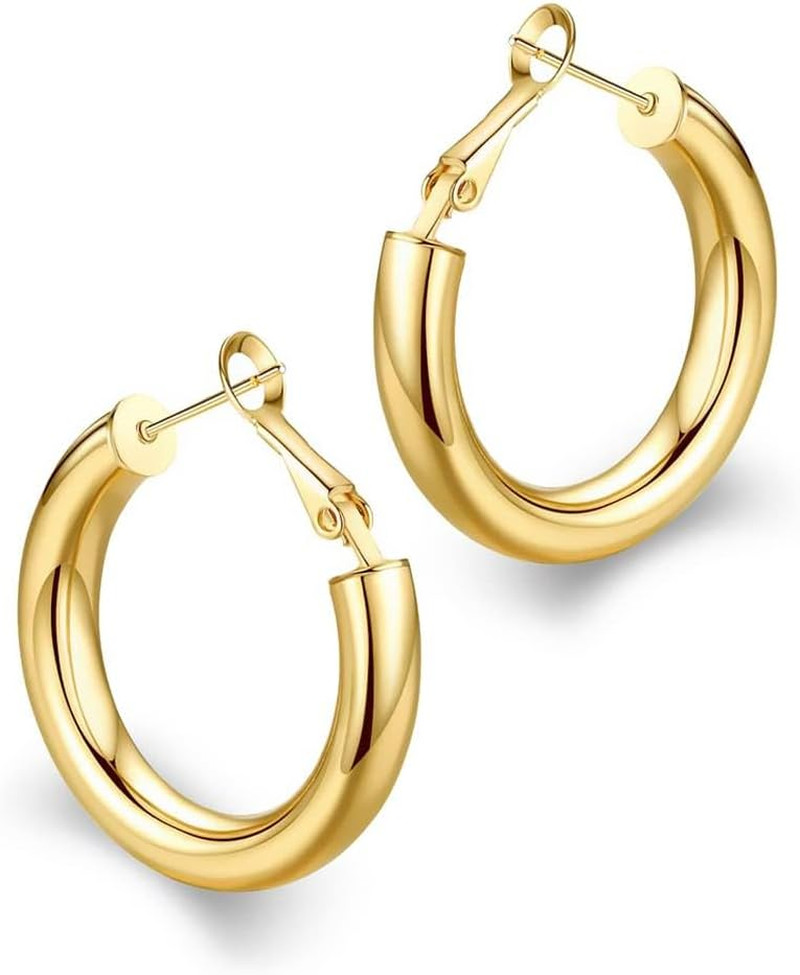 Gold Hoop Earrings for Women Chunky Hoops 14K Gold Plated Thick Hollow Tube Ligh