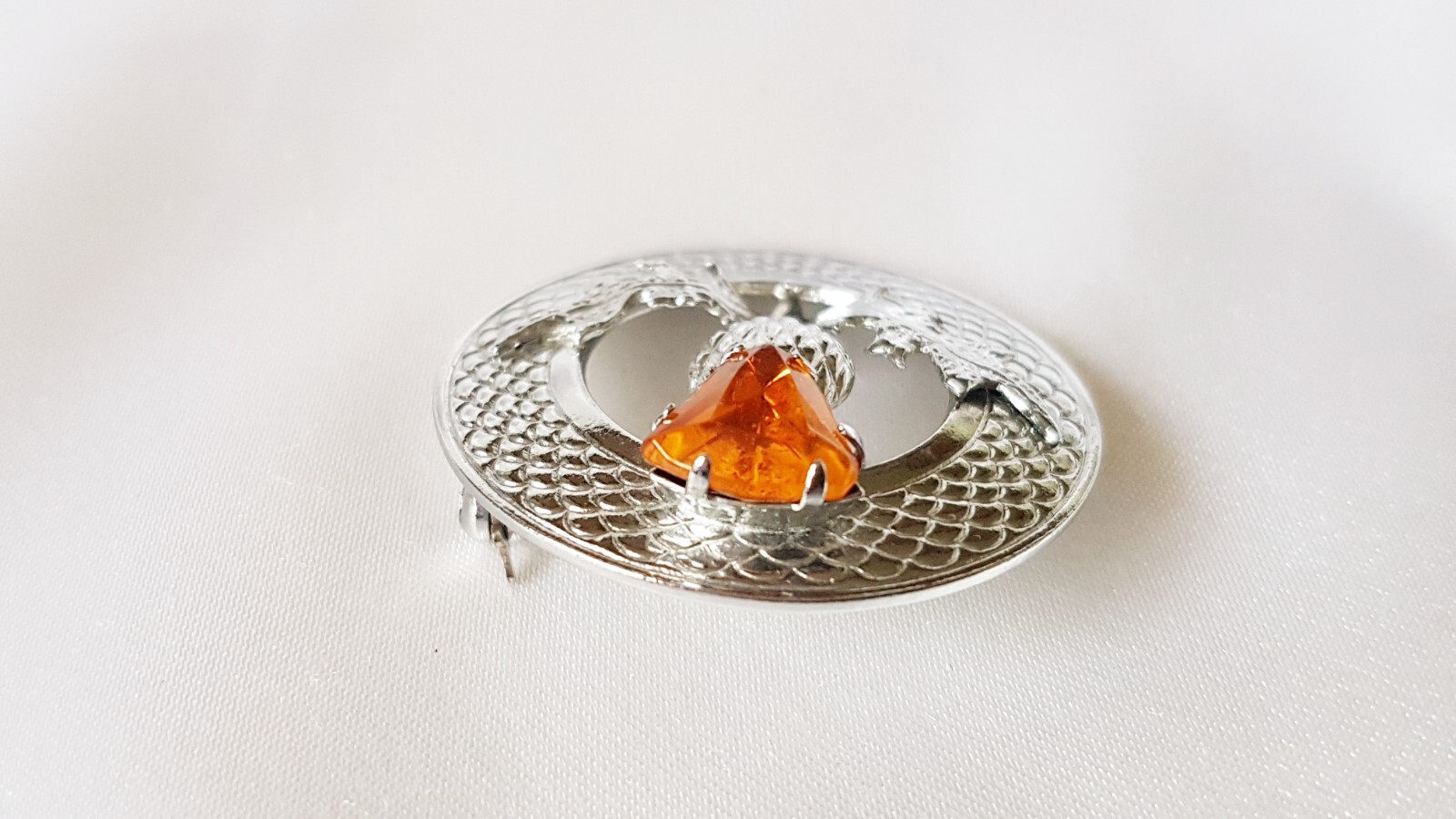 Brooch ~ Thistle ~ Amber-Citrine ~ Scottish ~ Silver Tone Metal ~ by Mizpah