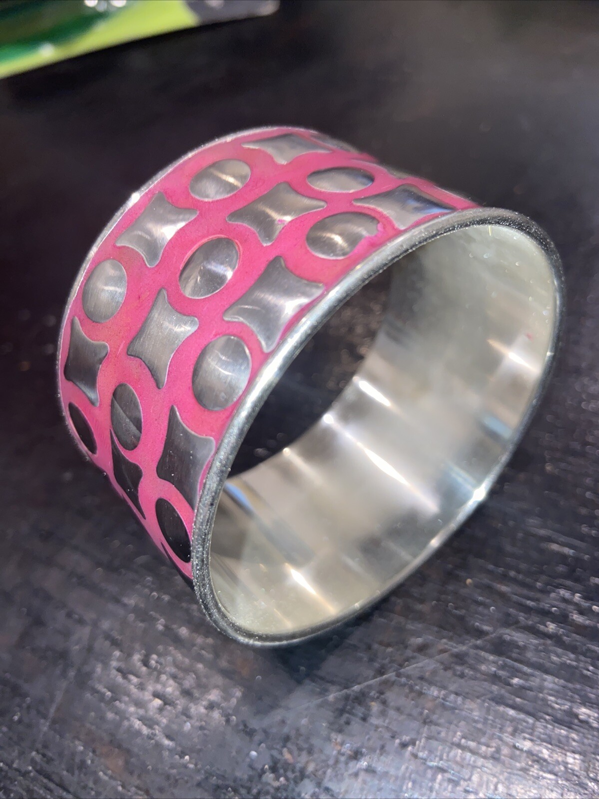 Antika Bangle Bracelet Pink And Silver Tone 8″