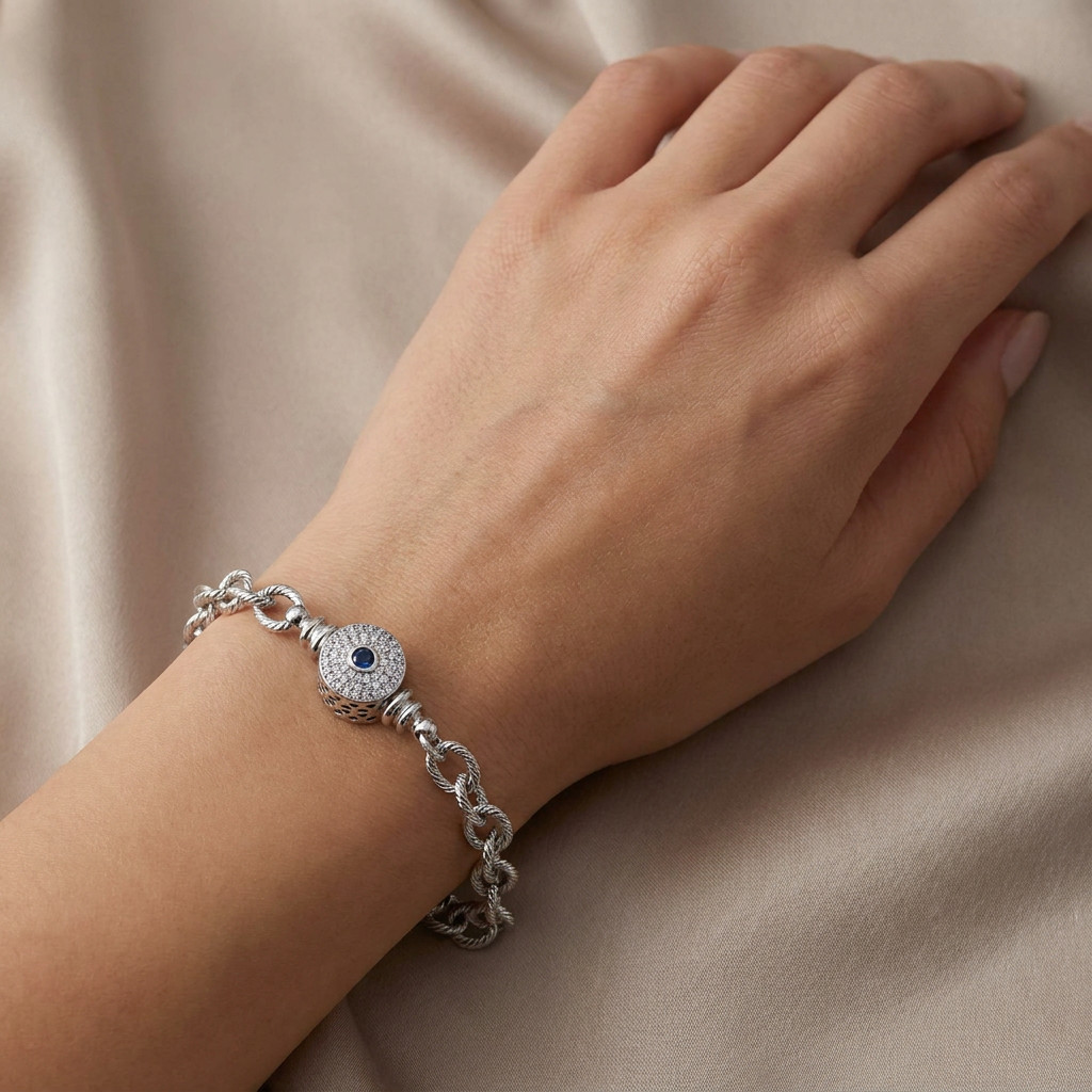 Textured Chain Bracelet for European Charms, Dangles & Lockets