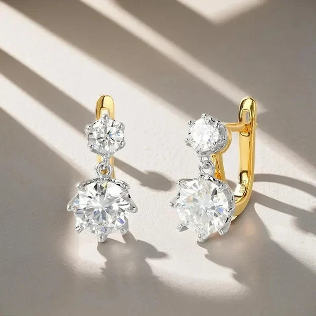 3Ct Round Cut Simulated Diamond 14k Two-Tone Gold Finish Drop Dangle Earrings