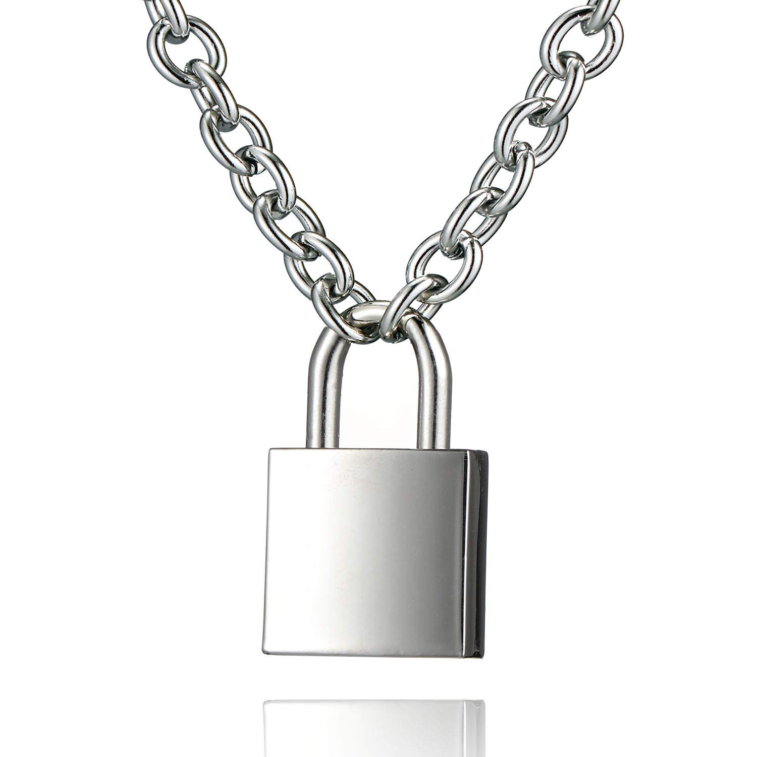 Padlock Necklace Stainless Steel Lock Chain for Men Women Silver 24 inch