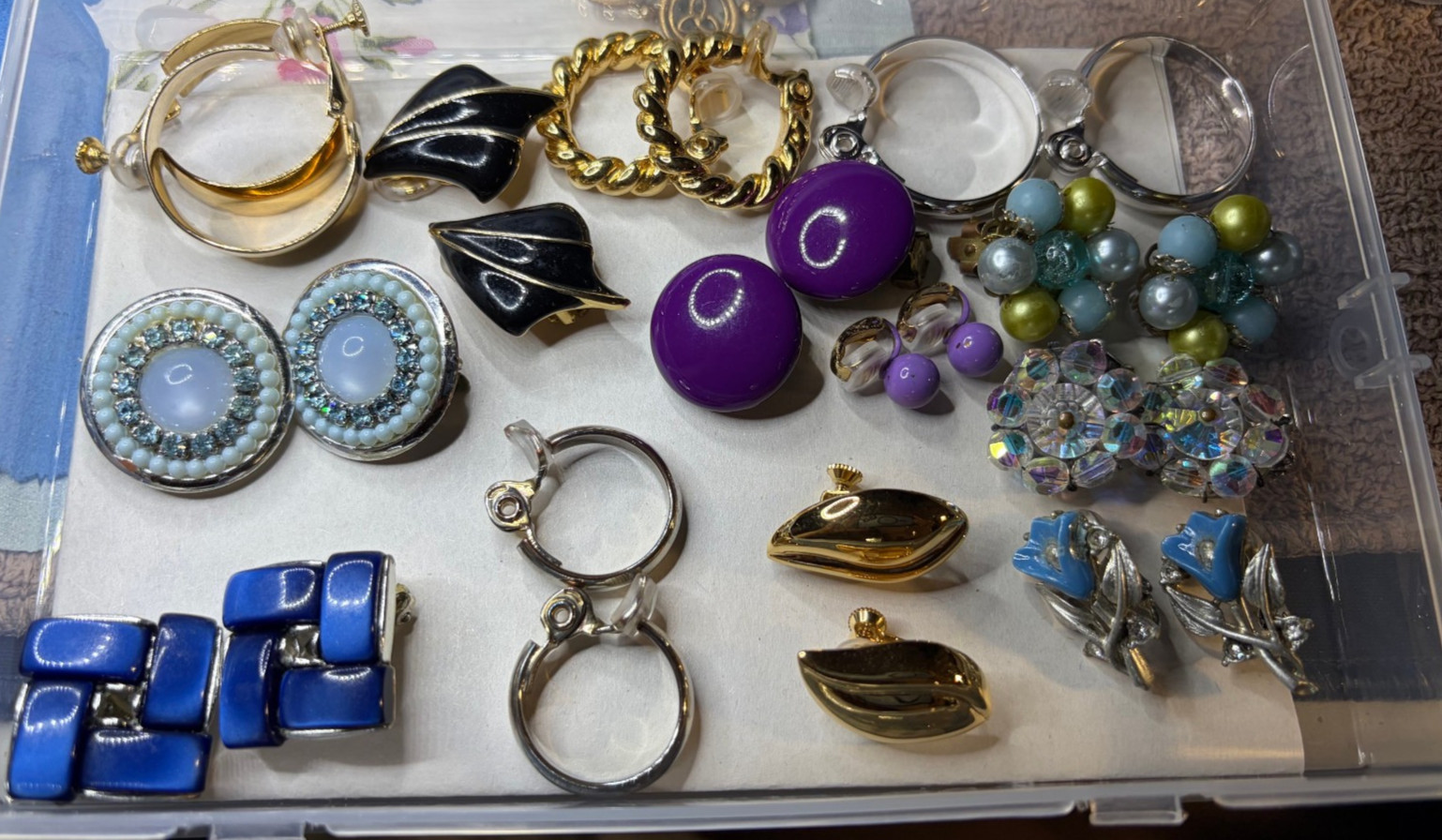 Lot of 13 Pairs of Vintage Clip-On Earrings Includes Lisner, Monet, Napier, Coro