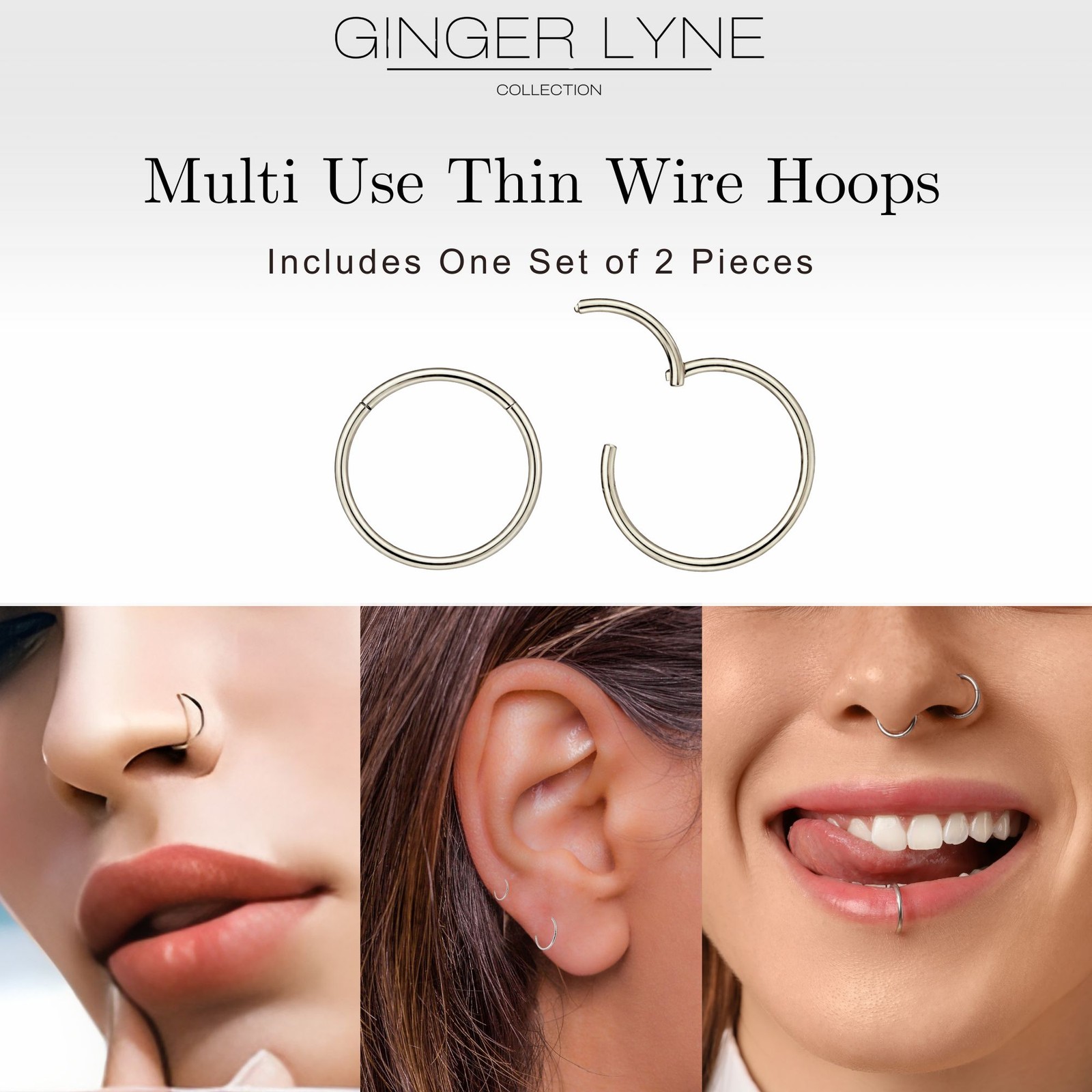 Thin Hoop Earrings Ginger Lyne 20 Gauge Stainless Steel Hinged Clicker for Lo…