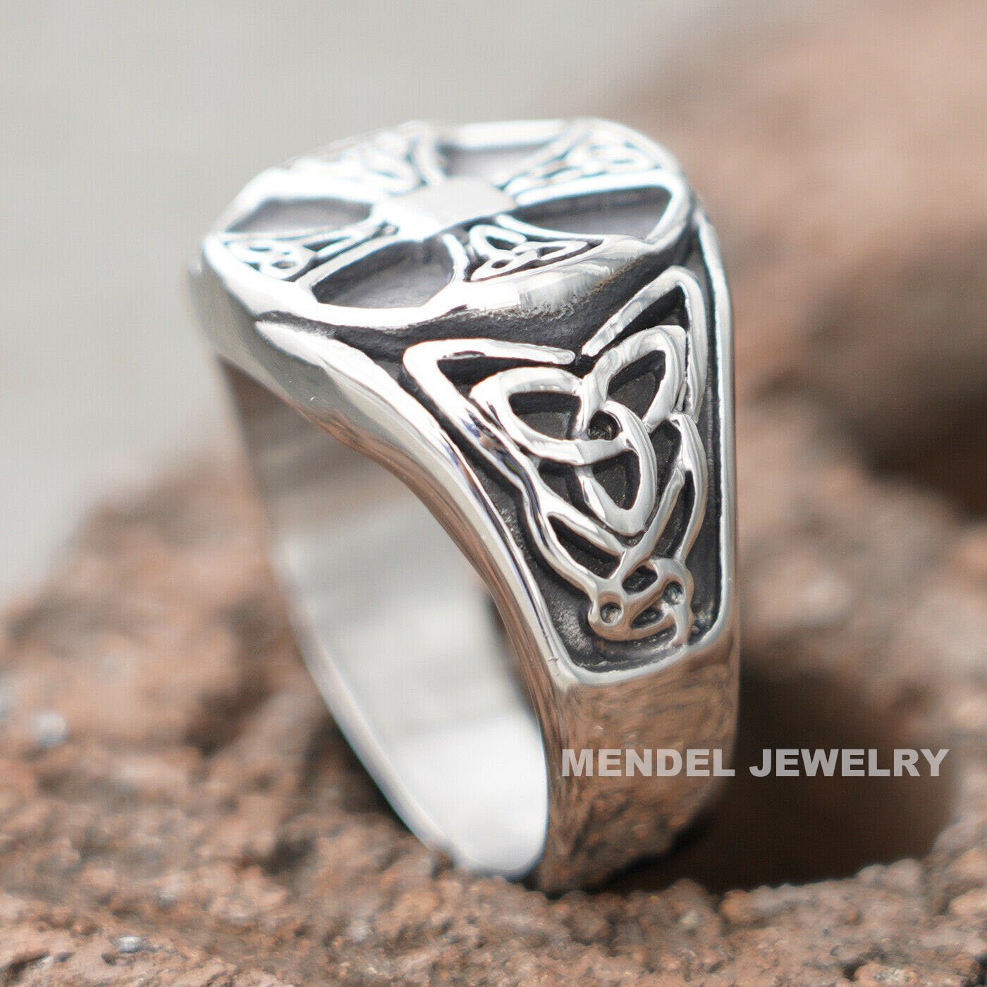 MENDEL Mens Irish Celtic Trinity Knot Cross Ring Stainless Steel Size 7 8 9 -15