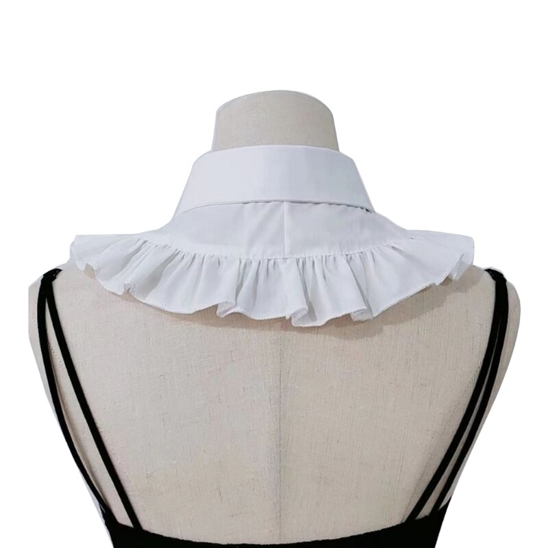 Women Elegant Ruffle Trim Lapel False Collar Button Front Blouses Half Shirt