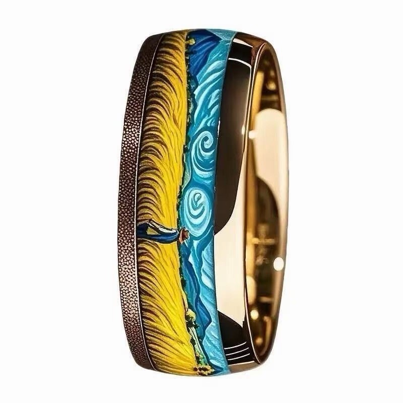 Art-Inspired Enamel Band Ring Gold （size 7/8/9/10/11）