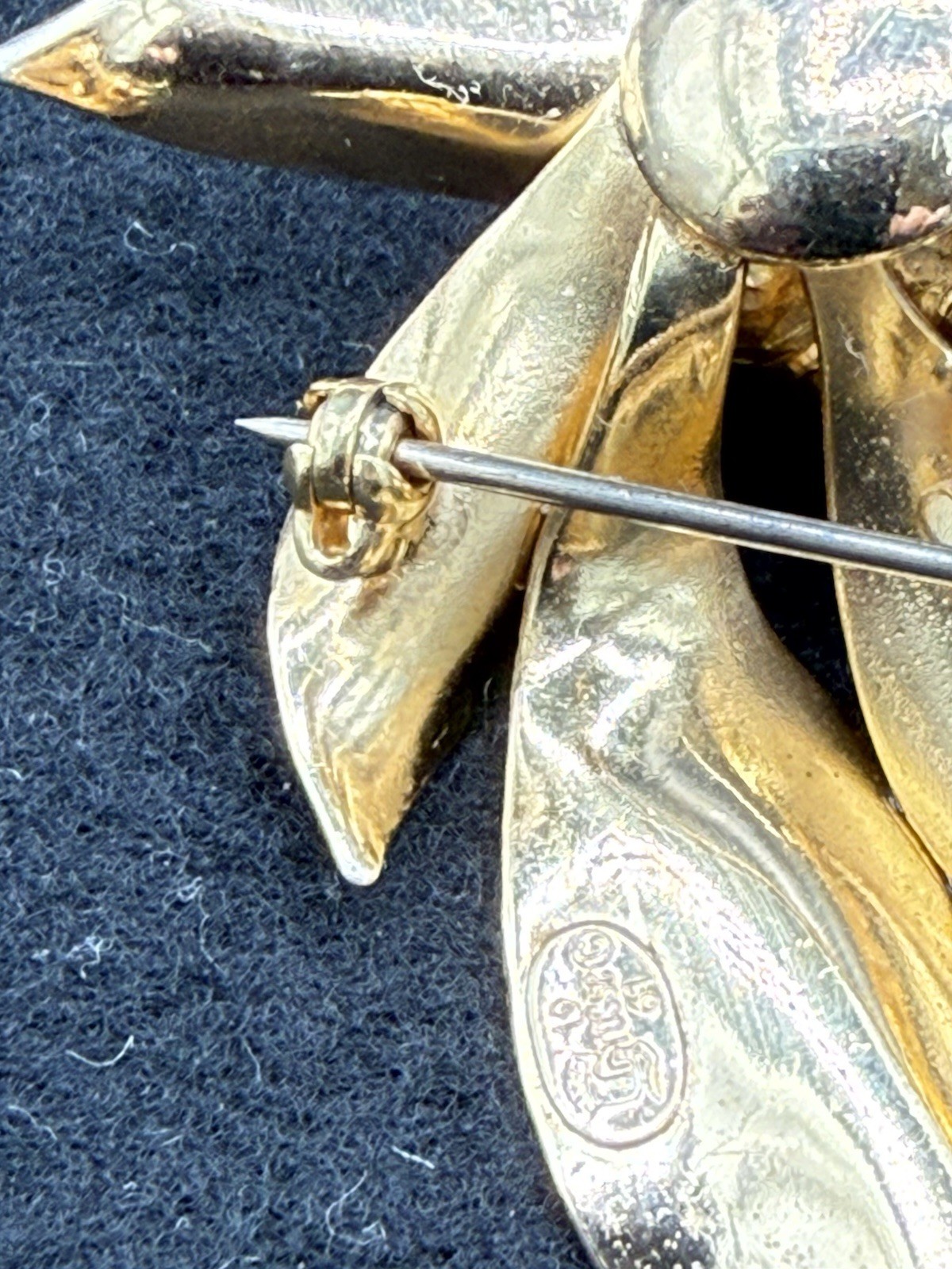 Christian Dior Henkel & Grosse Signed 1961 Gold Tone Rose Bud Leaf Stem Brooch