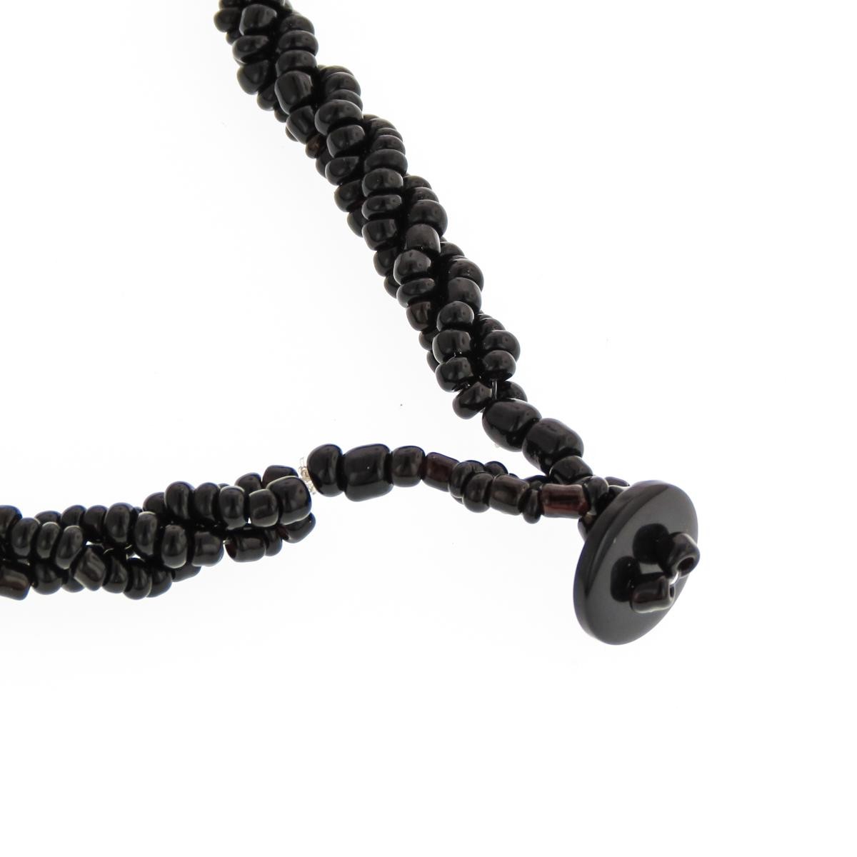 Mother Of Pearl Paua Abalone Black Beaded Necklace & Earring Set, 2″