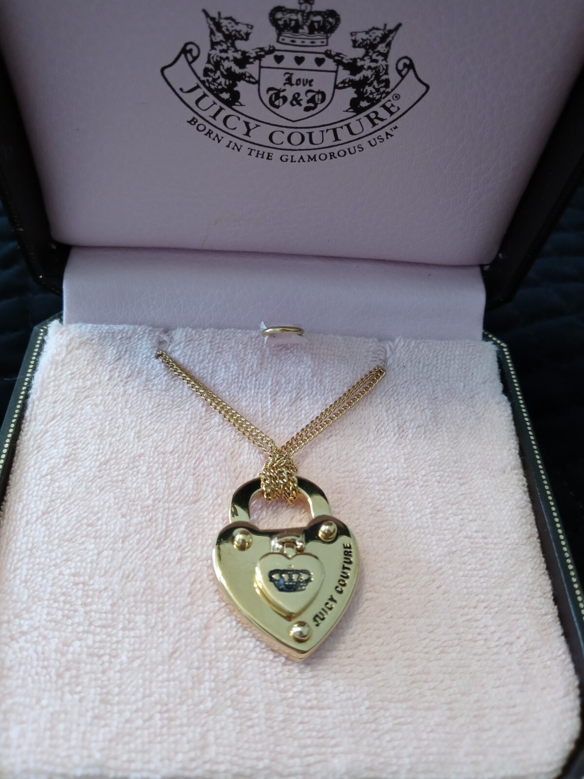 Vintage Juicy Couture Dual Strand Gold Plated Heart Padlock Necklace New in Box