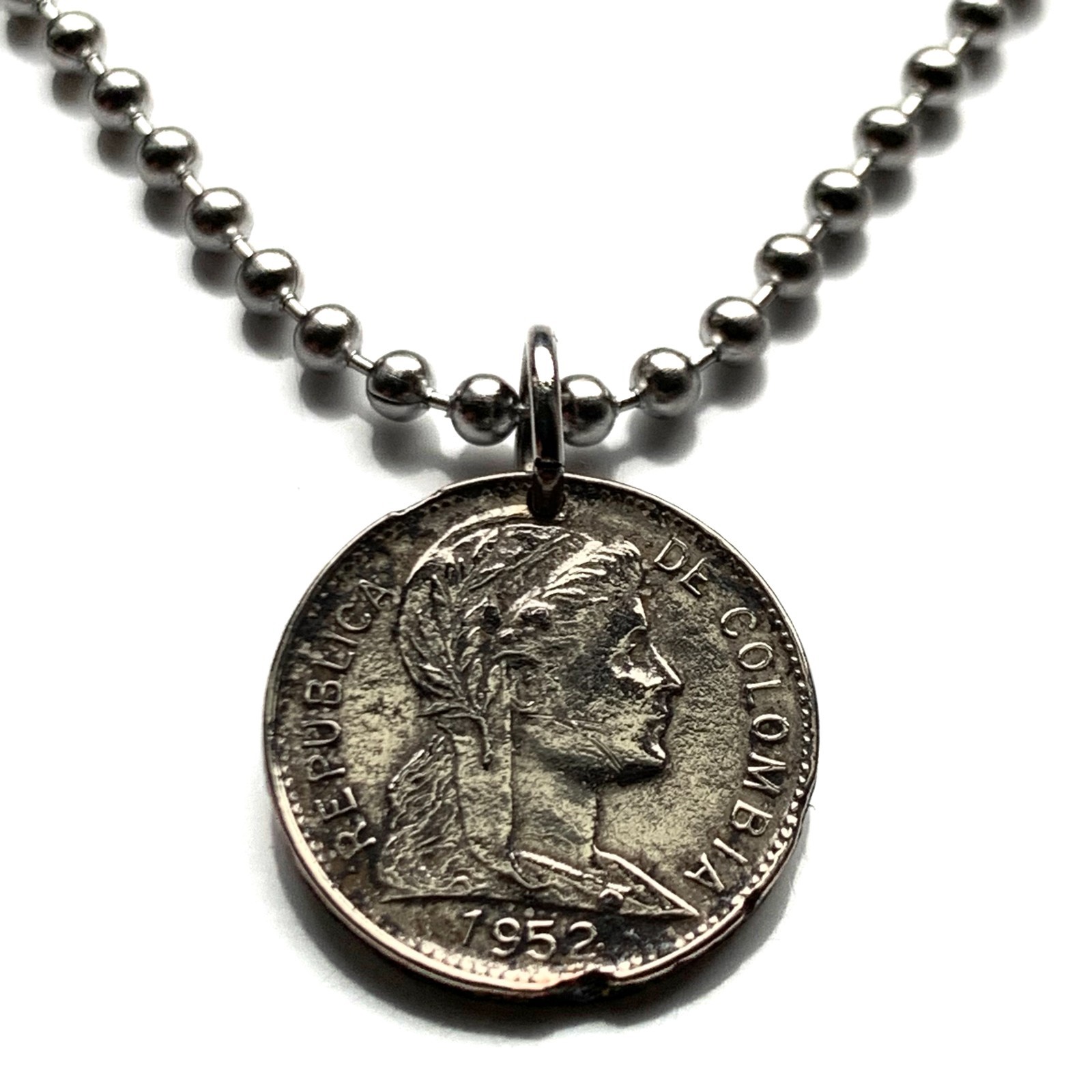 1952 Colombia Cent coin pendant Parcera Bogota Medellin Barranquilla Cali 000907